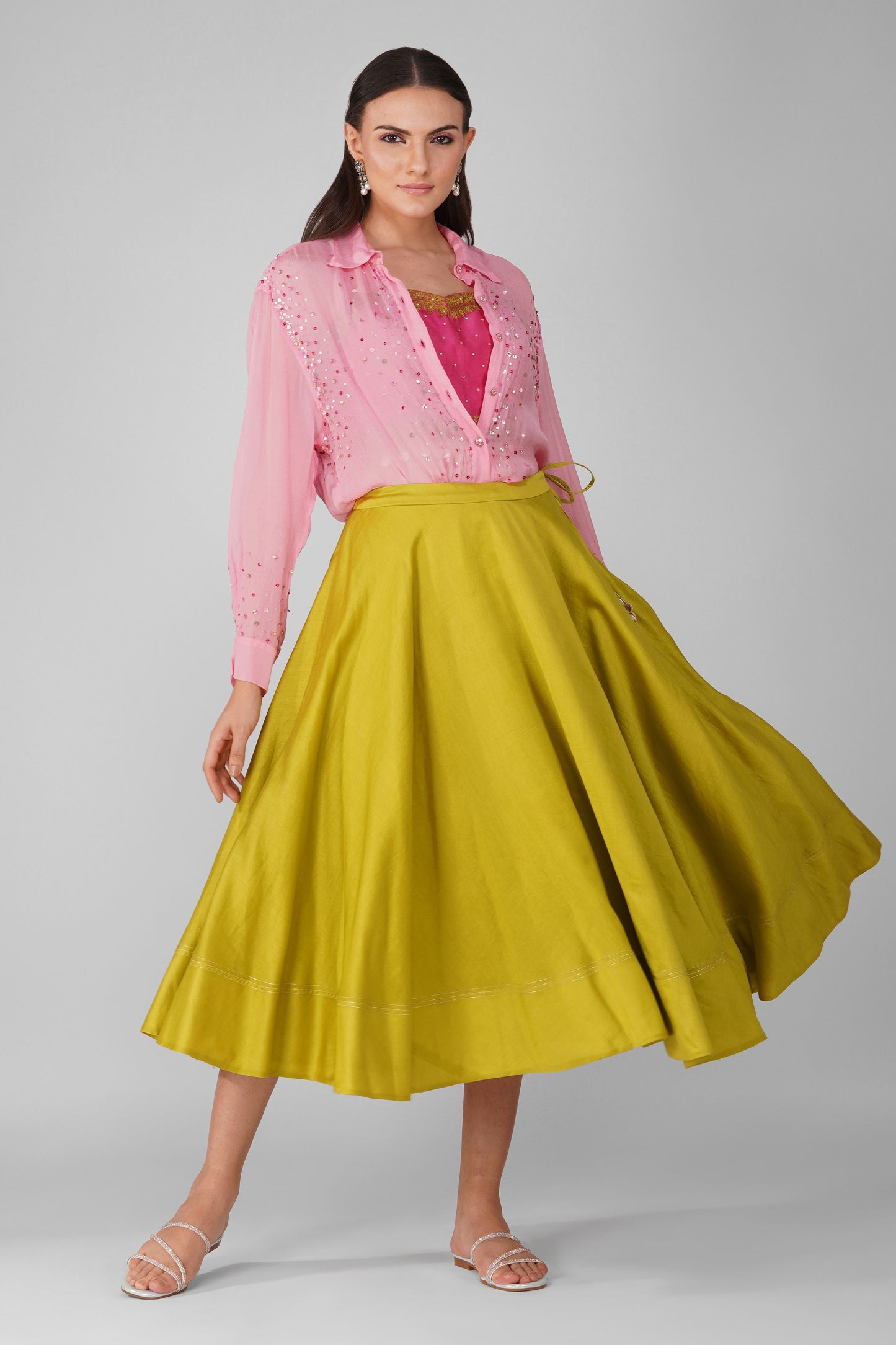 Flower Border Cropped Top and Skirt Set