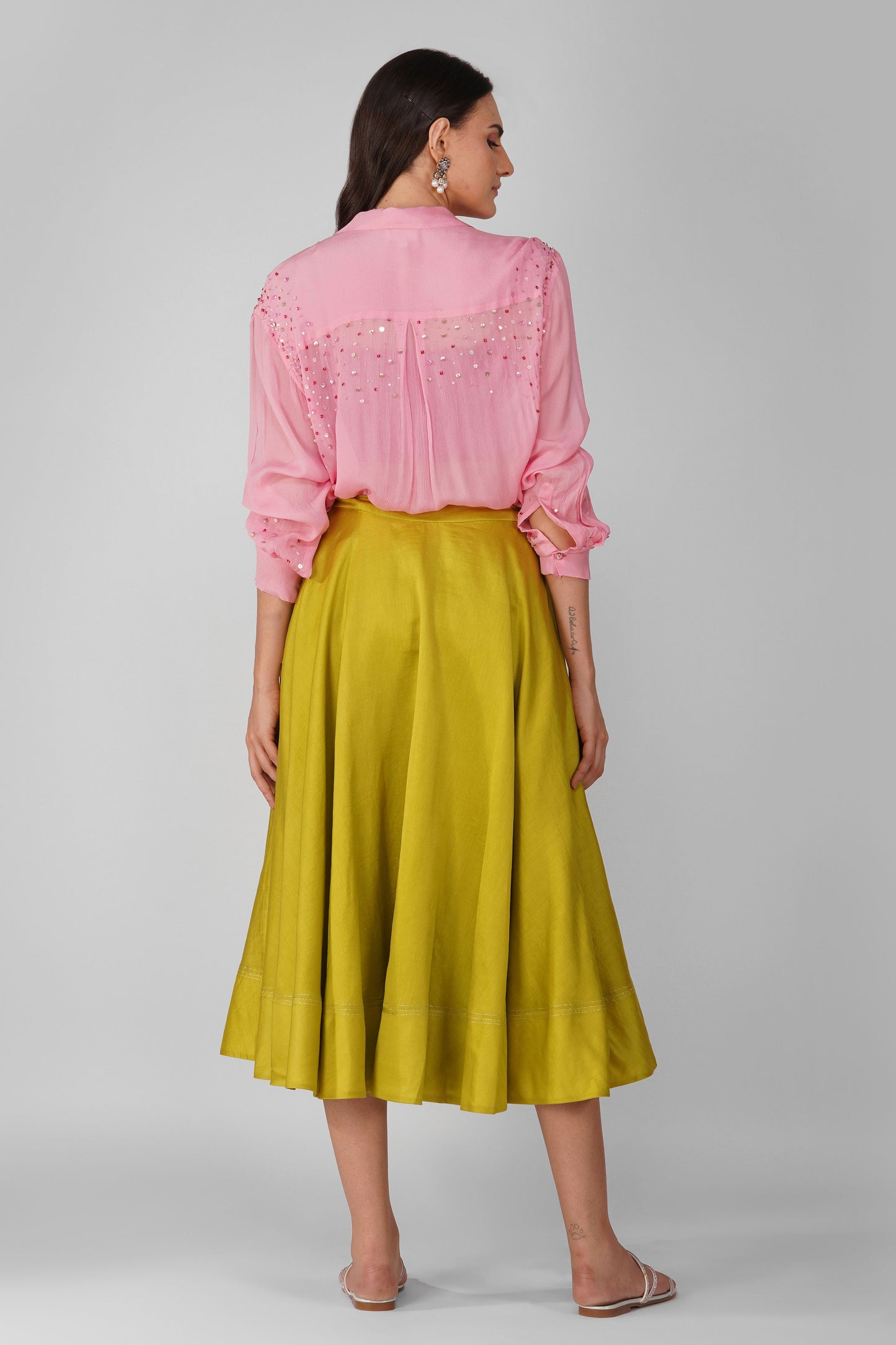 Flower Border Cropped Top and Skirt Set