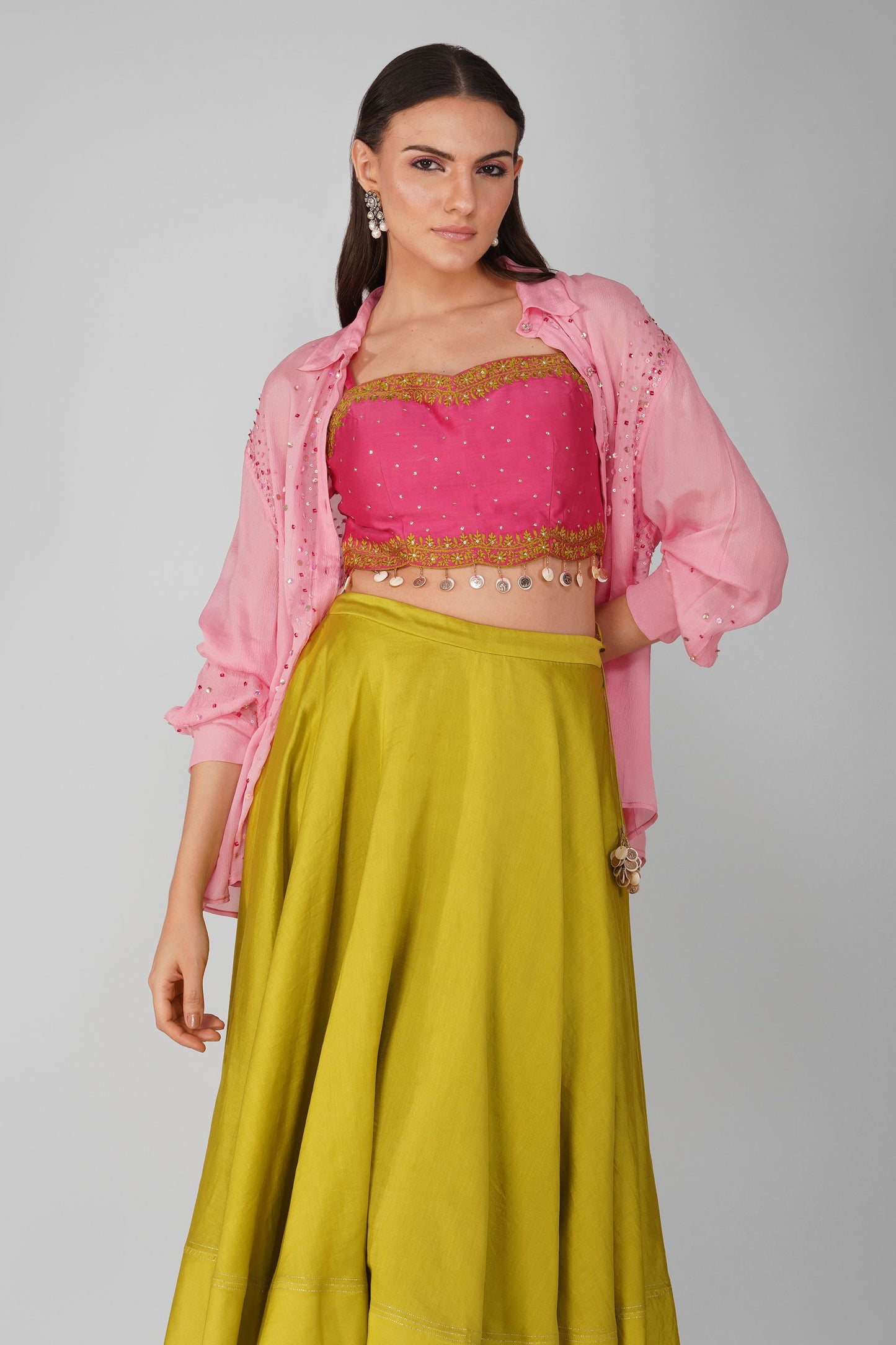 Flower Border Cropped Top and Skirt Set
