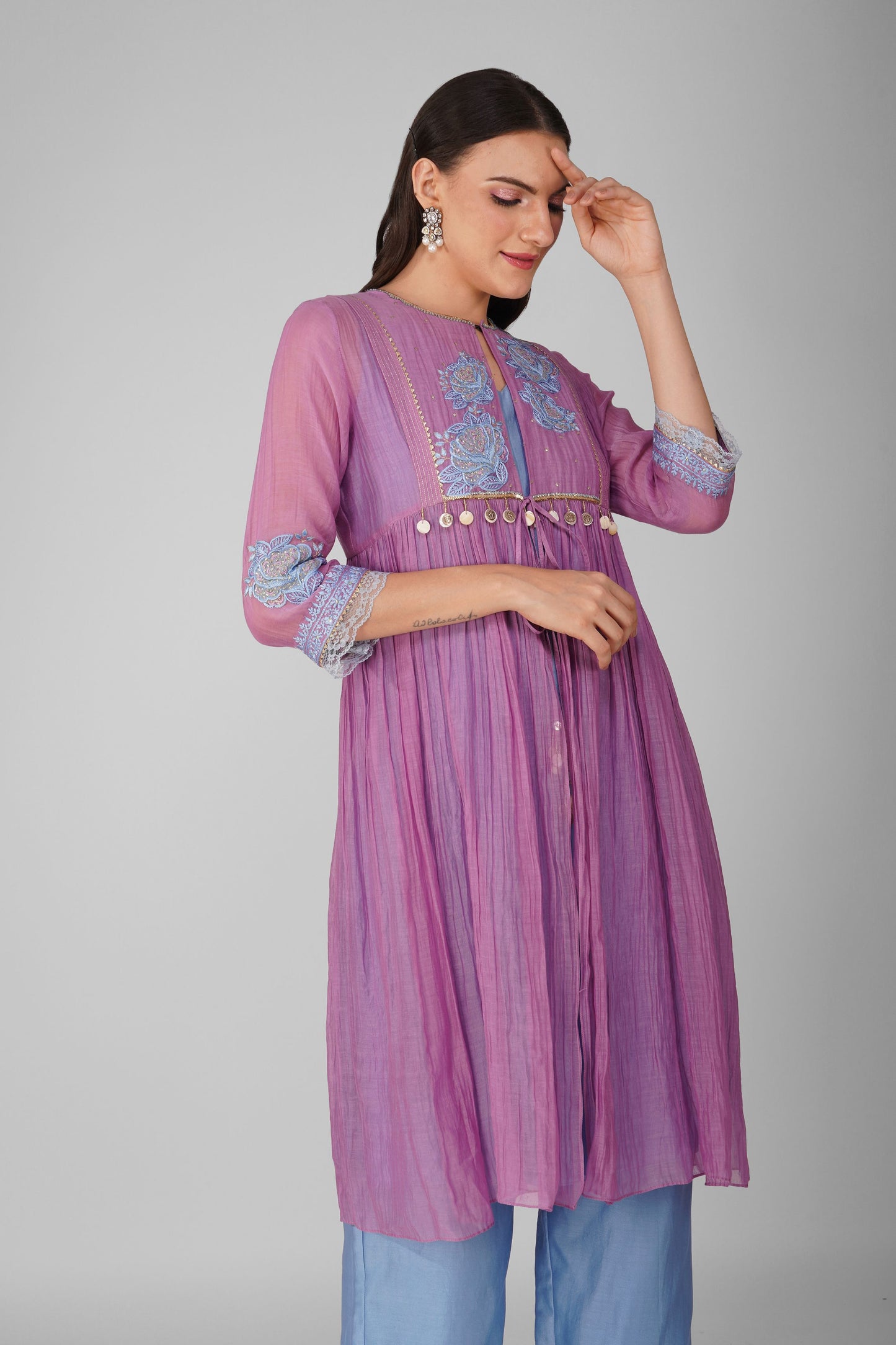Starry Rose Gathered Jacket-Kurta Set