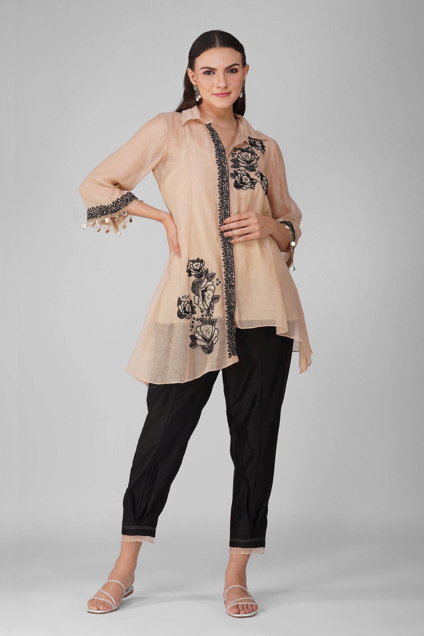 Starry Rose Asymmetric Shirt Set