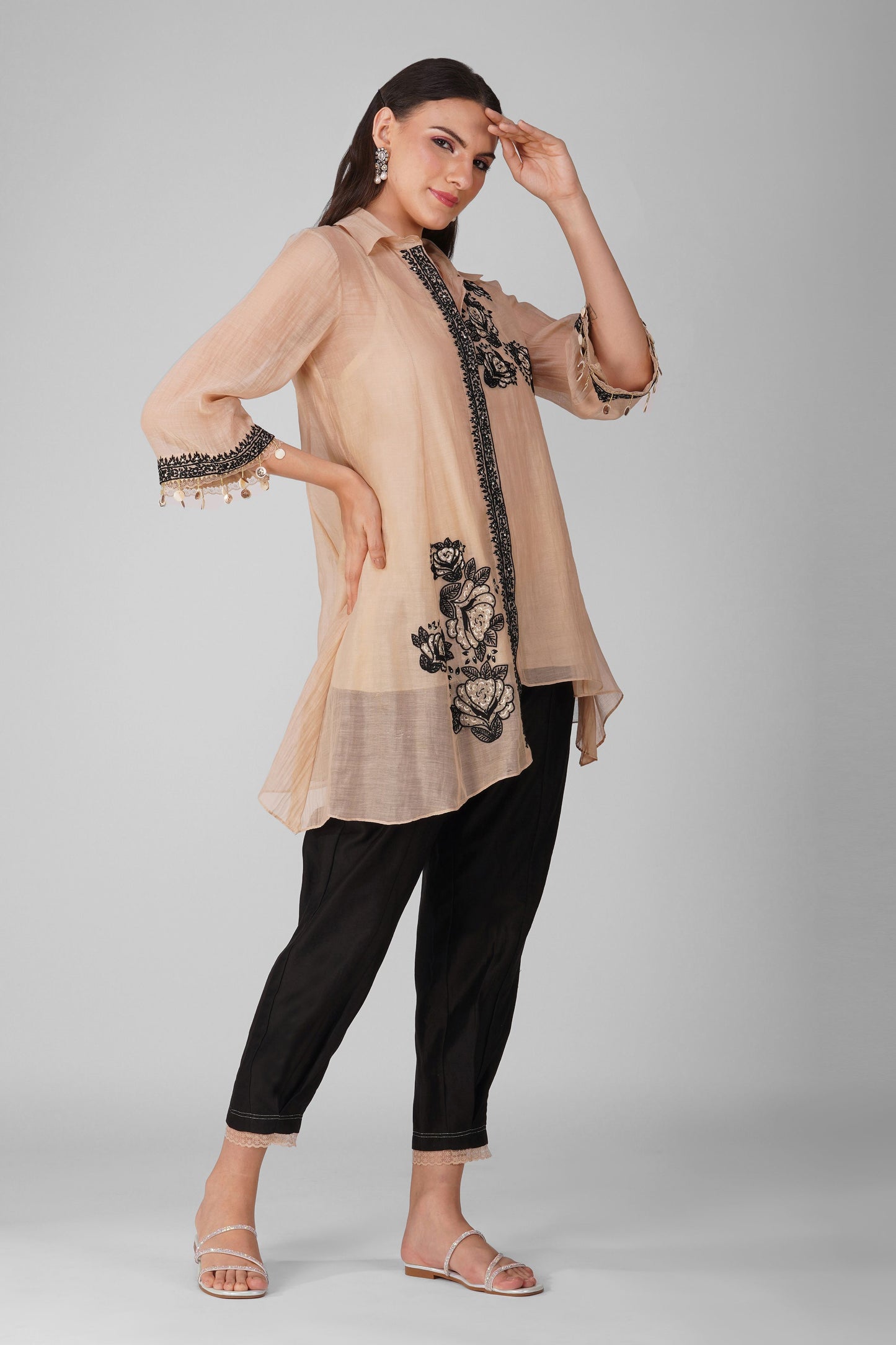 Starry Rose Asymmetric Shirt Set
