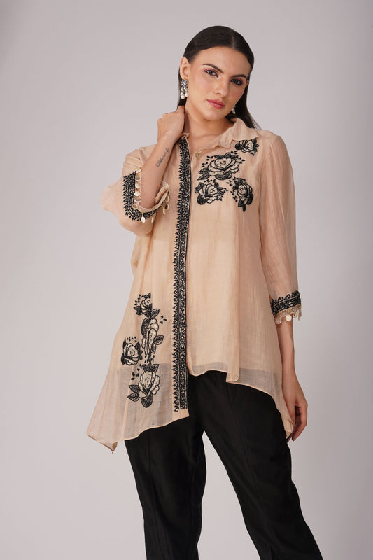 Starry Rose Asymmetric Shirt Set