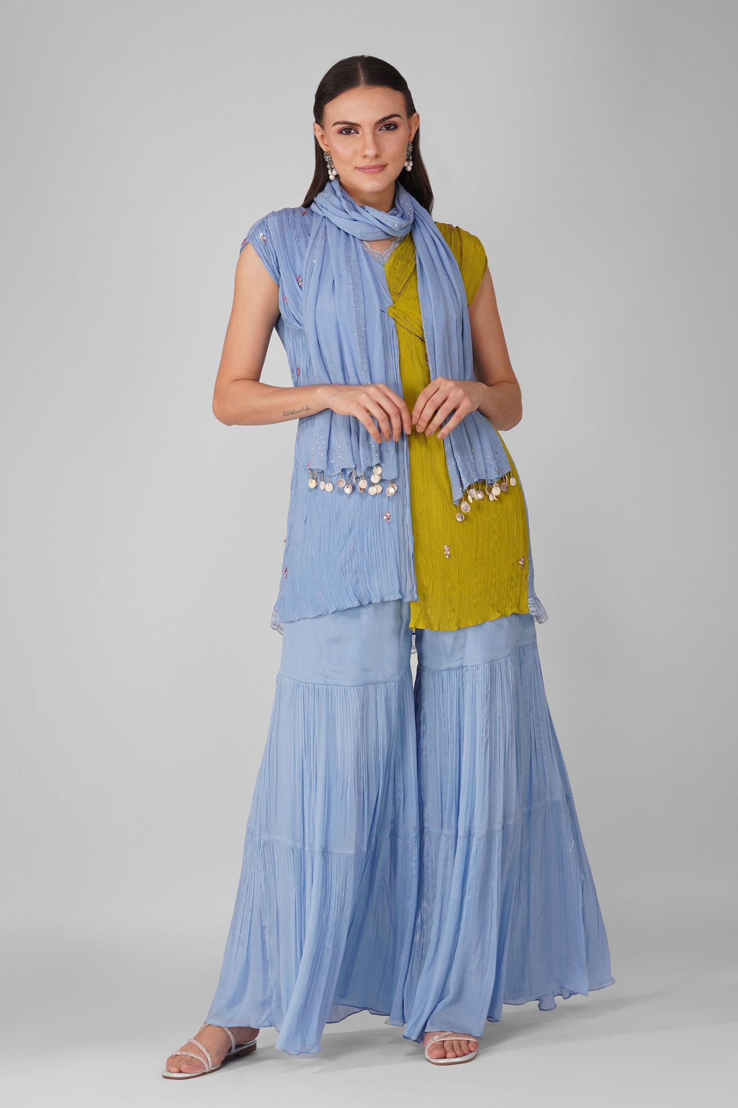 Cosmic Flower Knotted Kurta and Garara Set