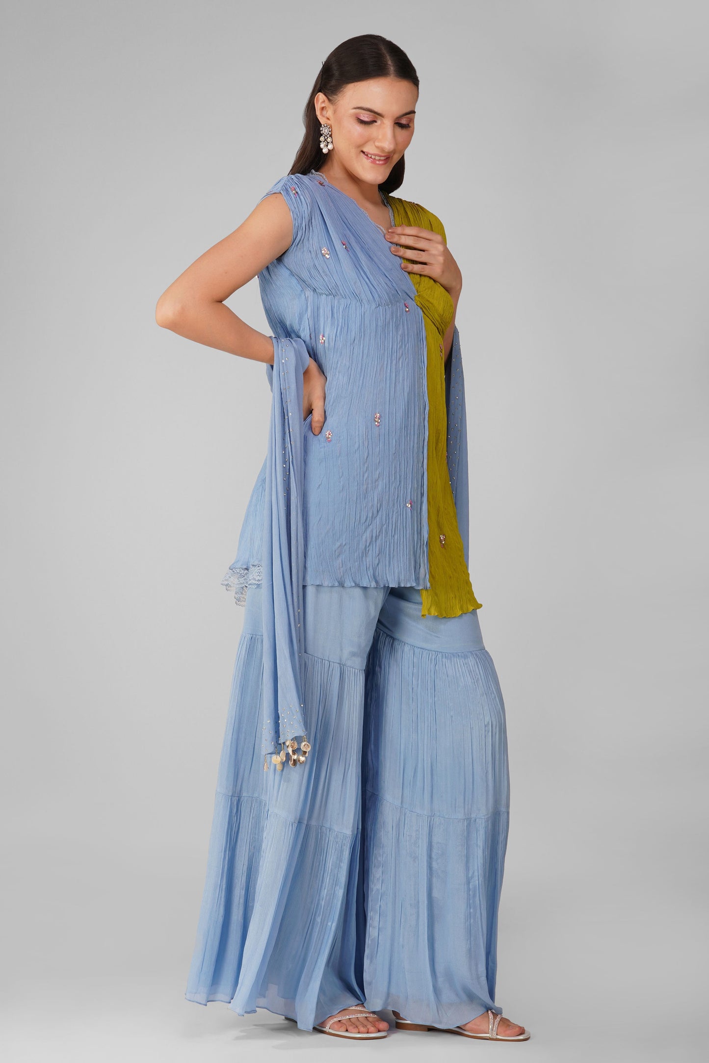 Cosmic Flower Knotted Kurta and Garara Set