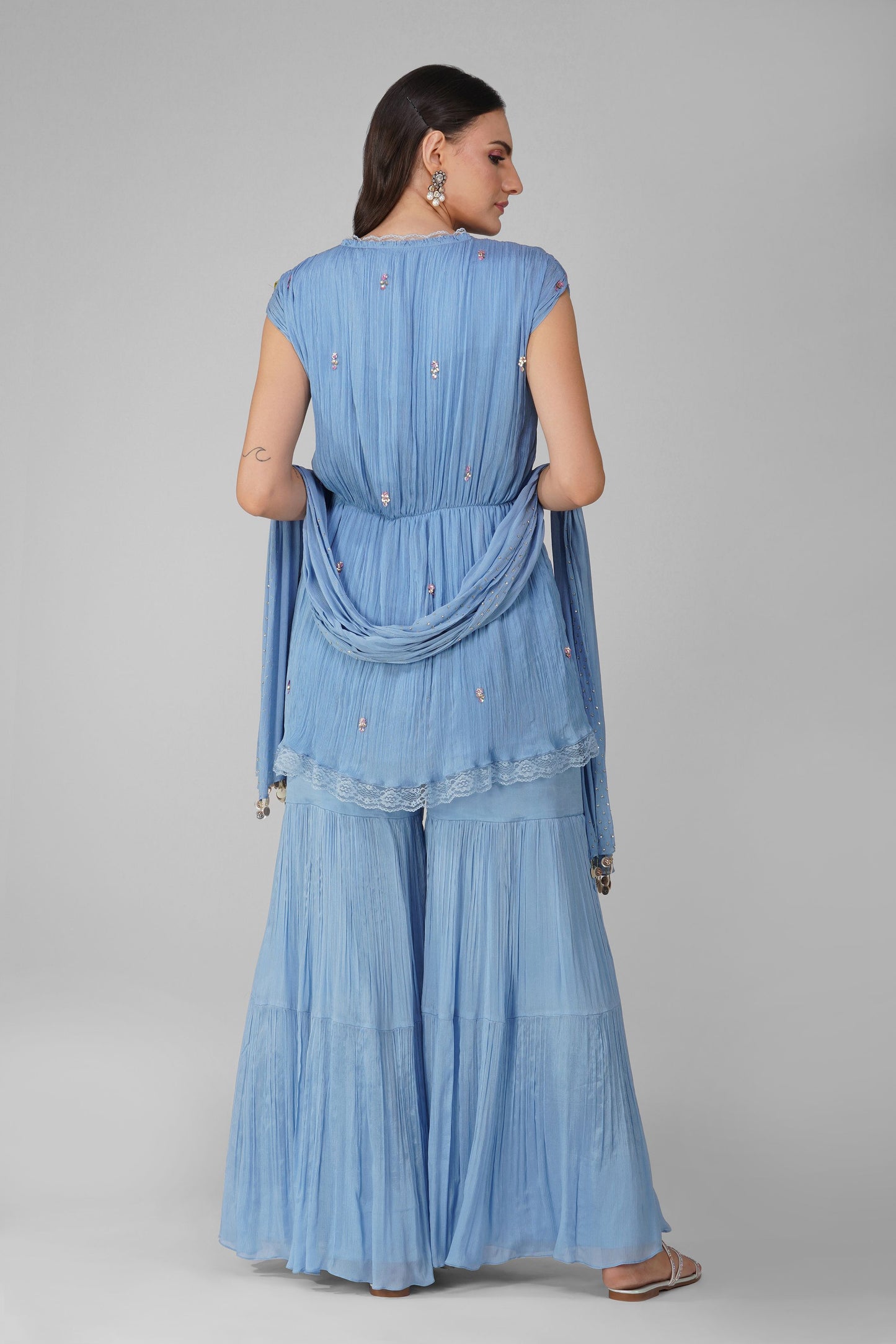 Cosmic Flower Knotted Kurta and Garara Set