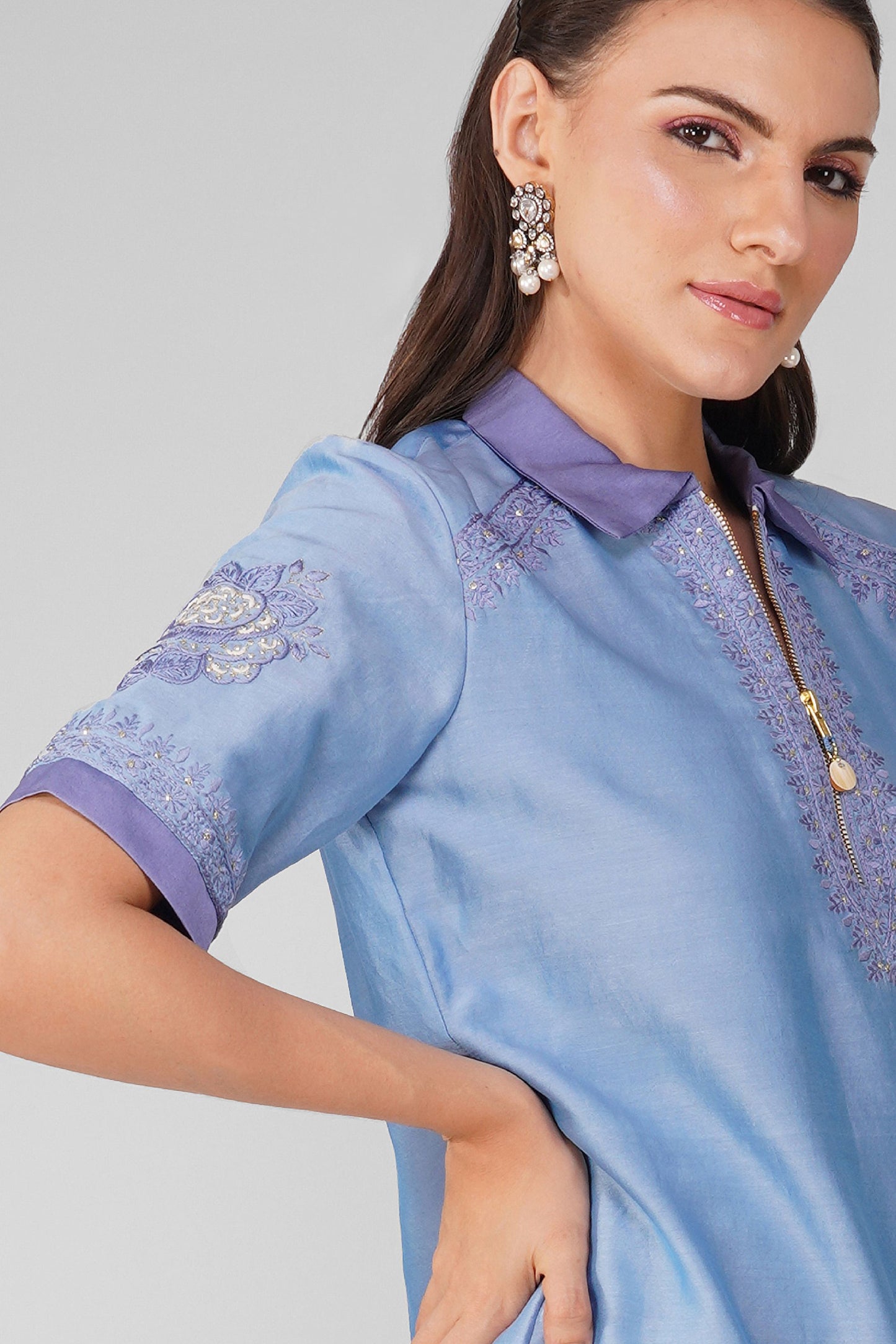 Starry Rose Zipper Shift Dress