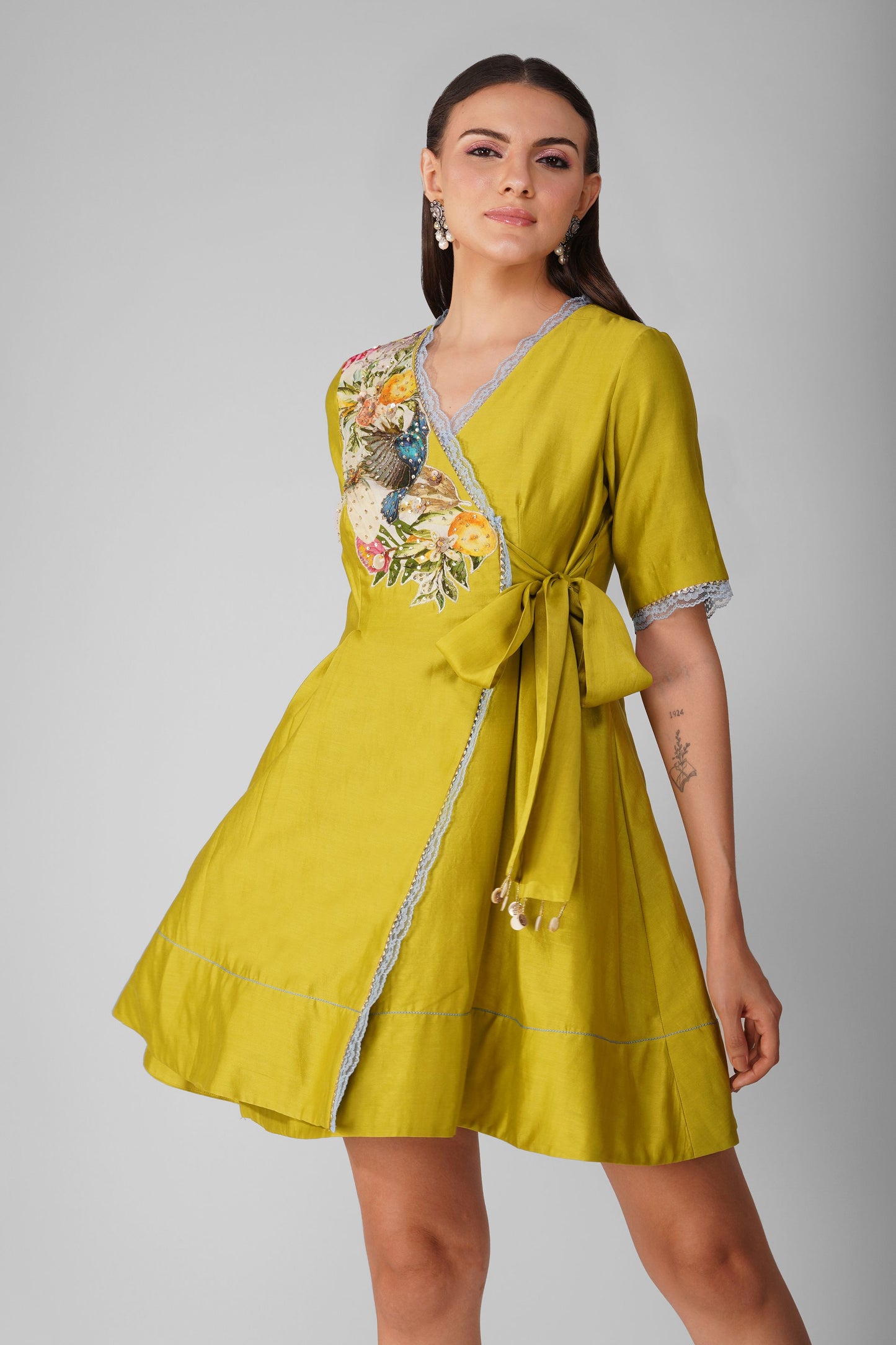 Sky Garden Applique Wrap Dress