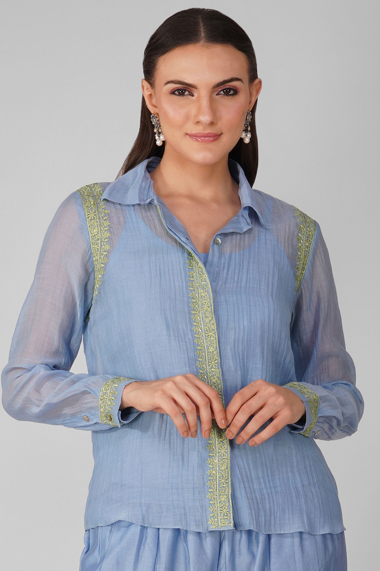 Flower Border Blue Shirt