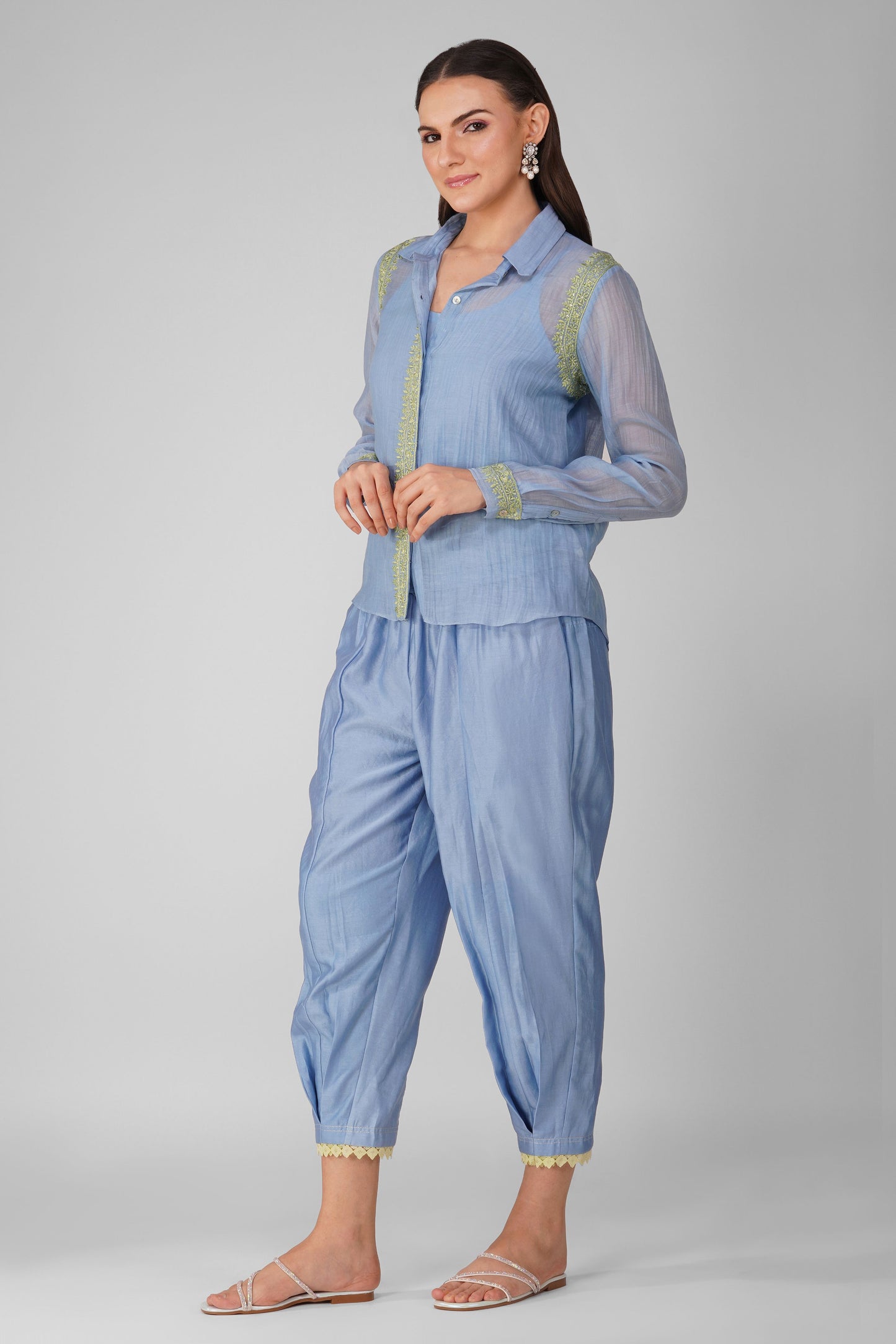 Flower Border Blue Shirt