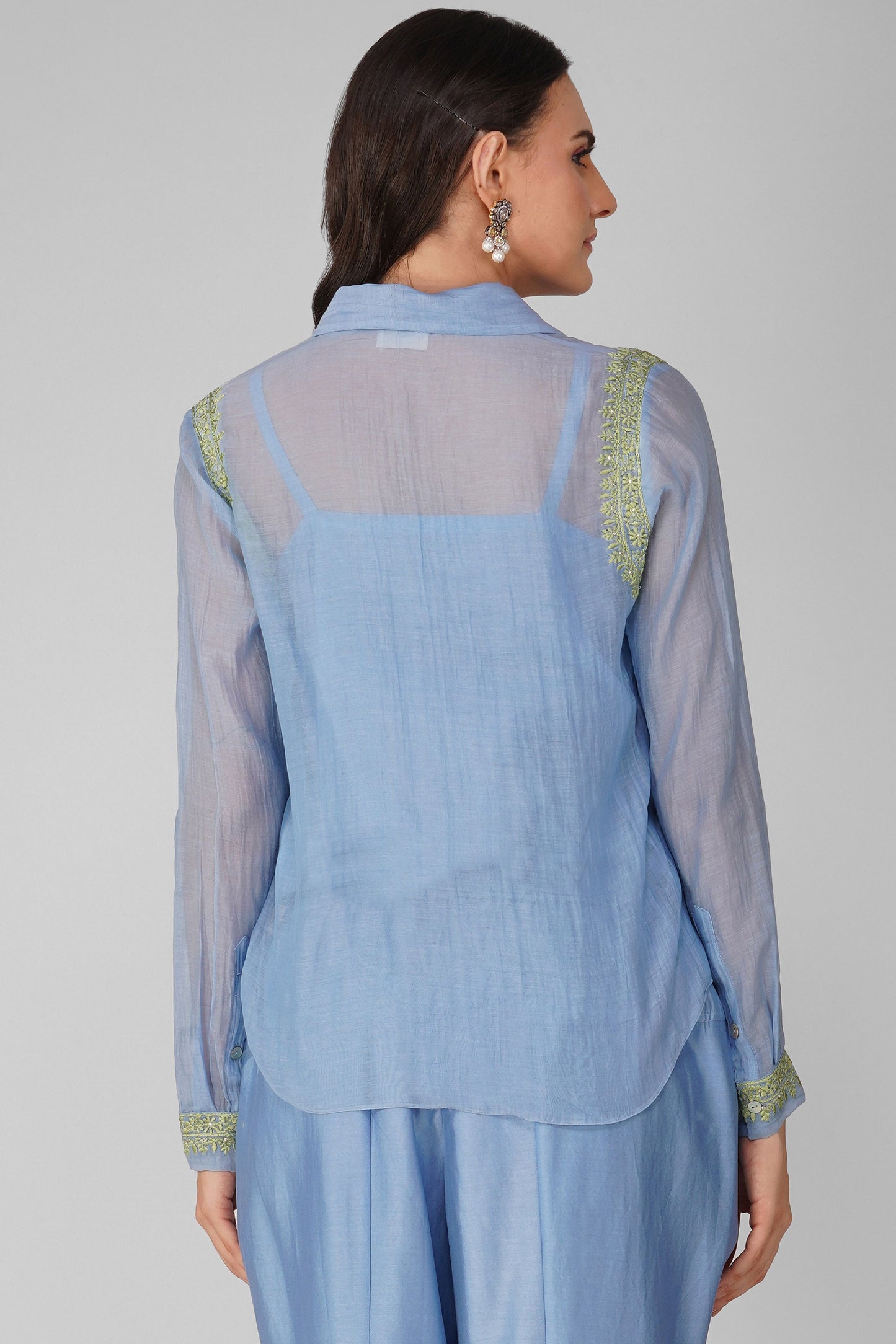 Flower Border Blue Shirt
