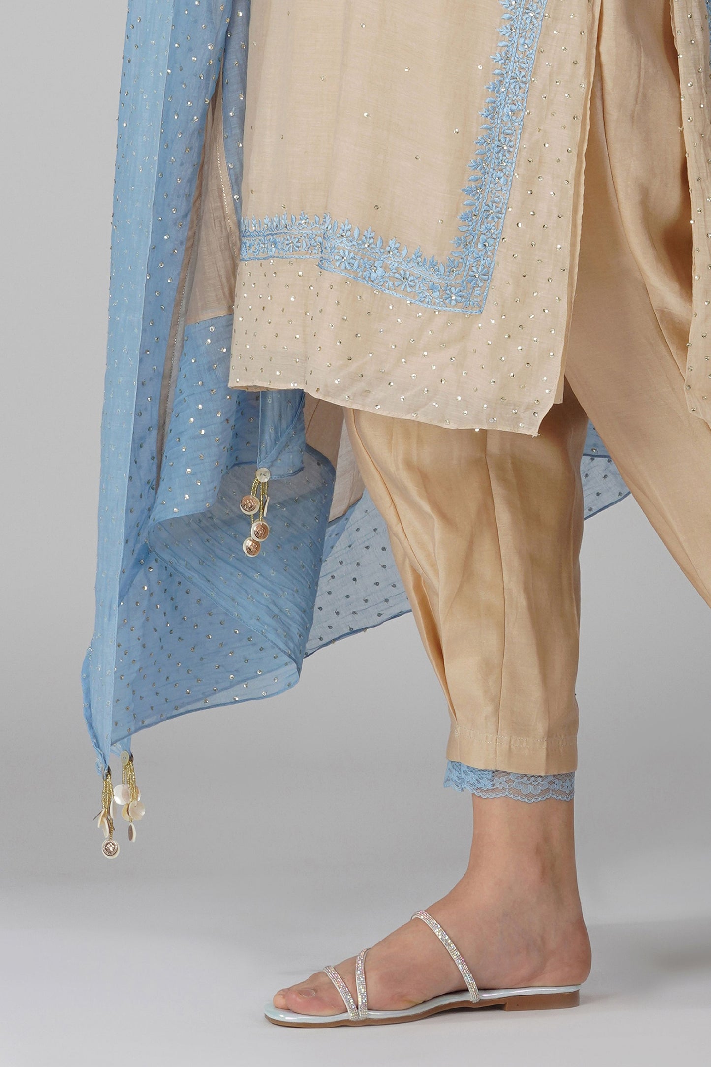 Starry Flower Border Kora Kurta Set