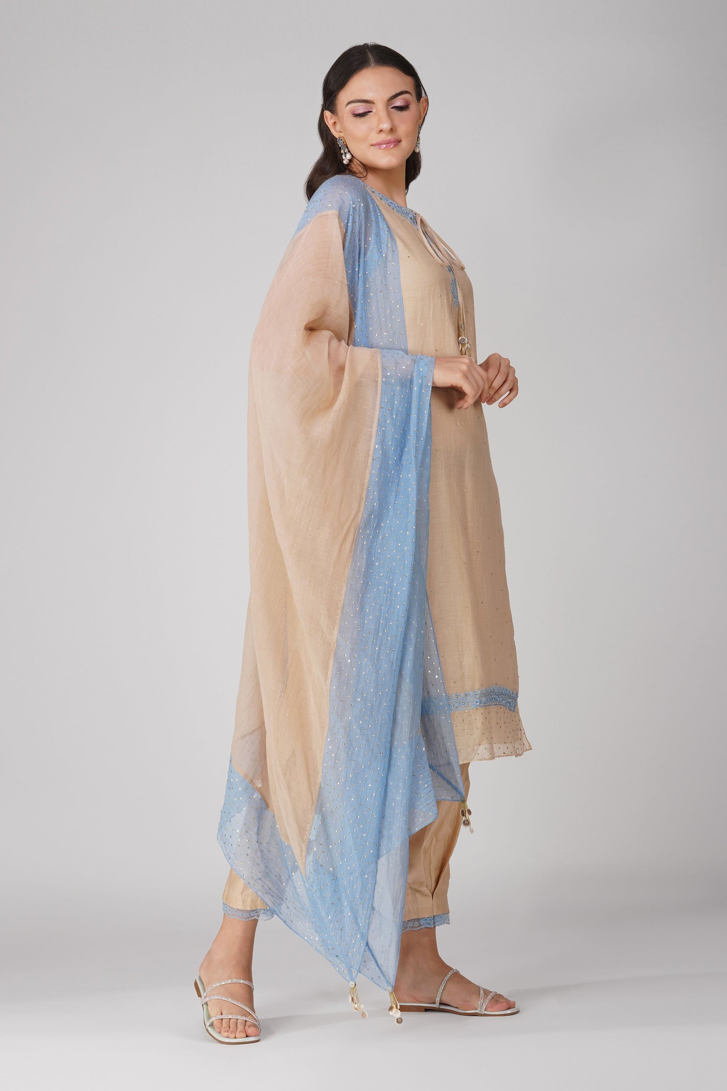 Starry Flower Border Kora Kurta Set