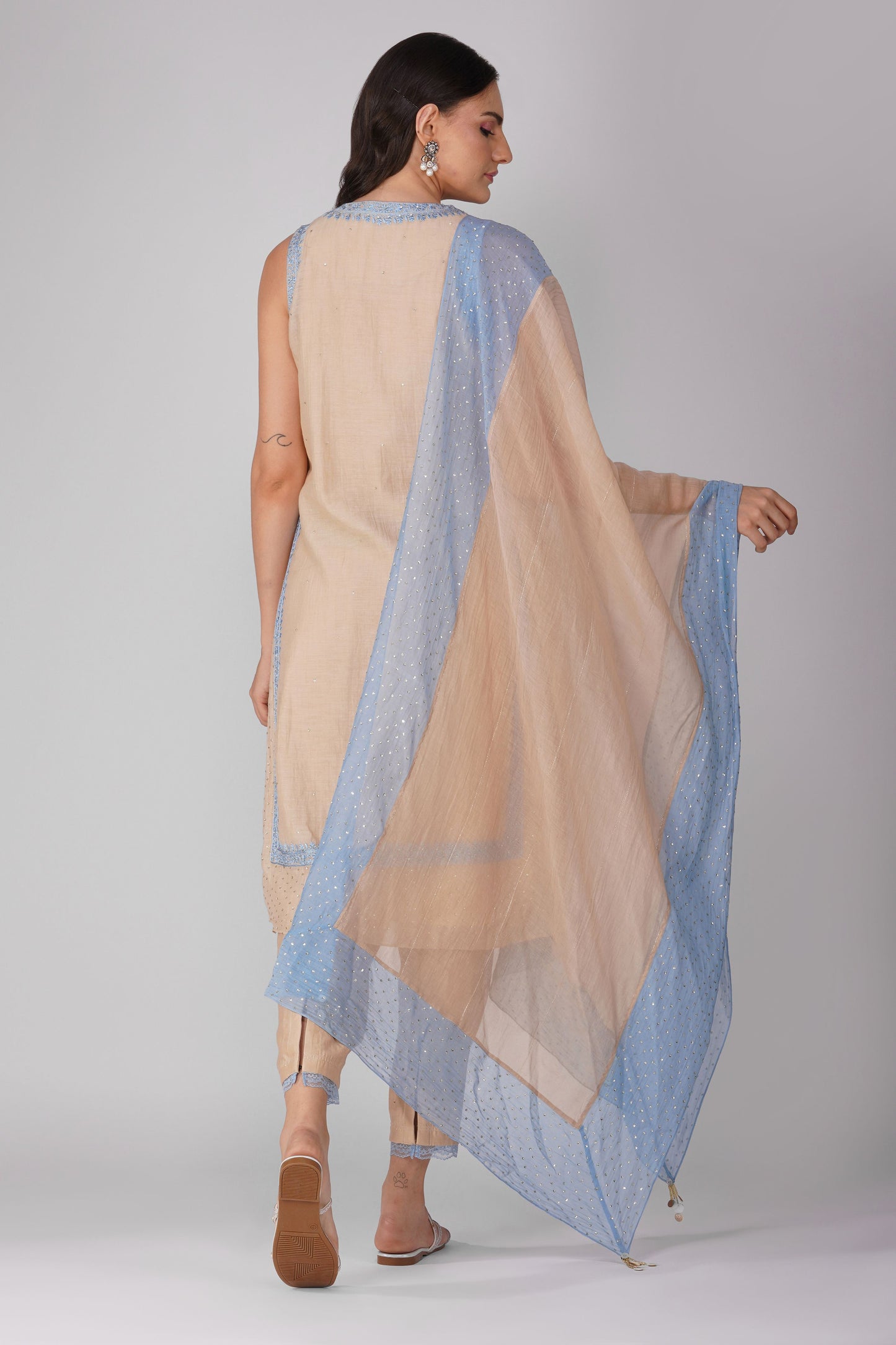 Starry Flower Border Kora Kurta Set