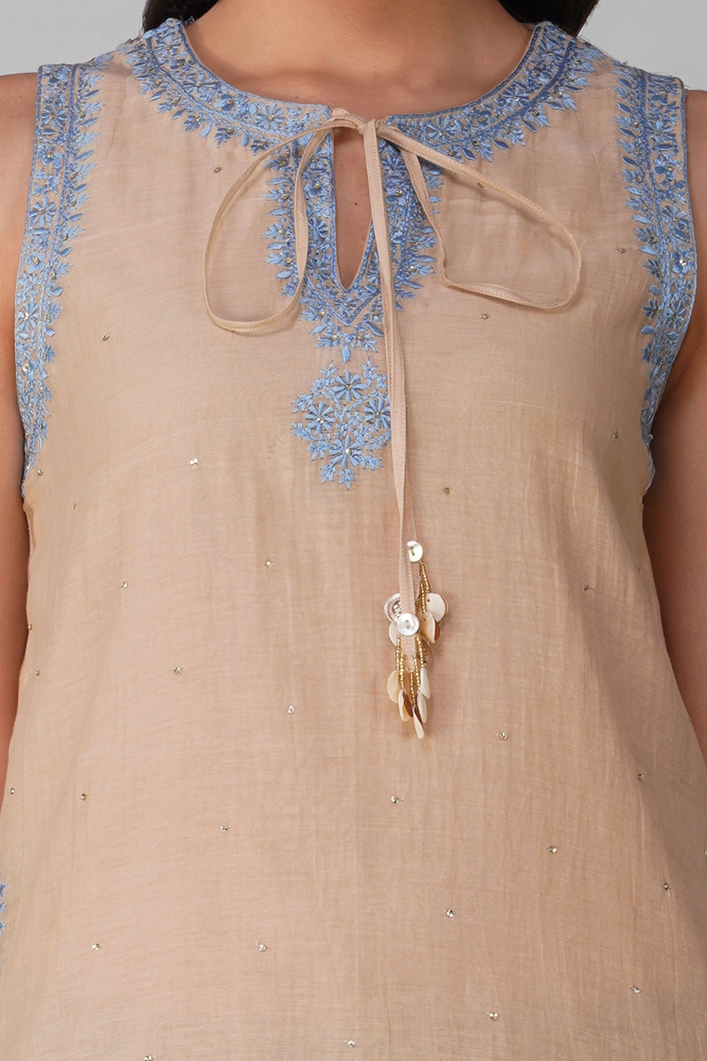 Starry Flower Border Kora Kurta Set
