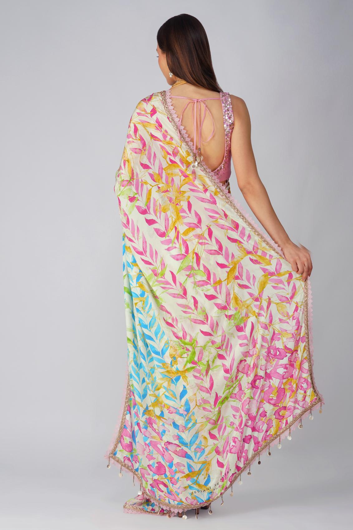 LEAF PRINT PRE-STITCHED SAREE SET