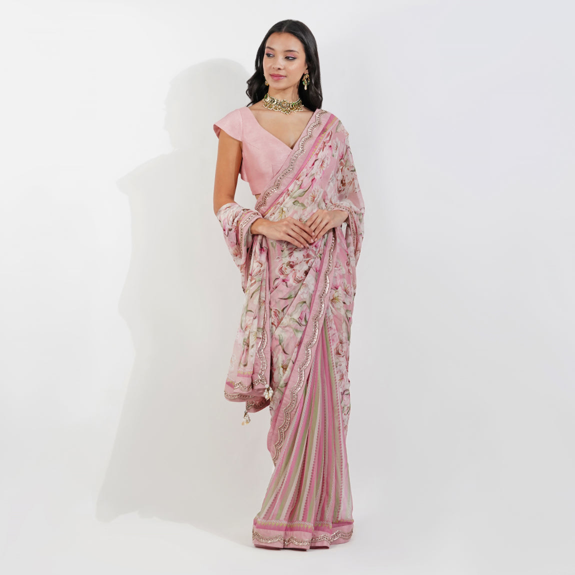 vintage Floral Chiffon saree