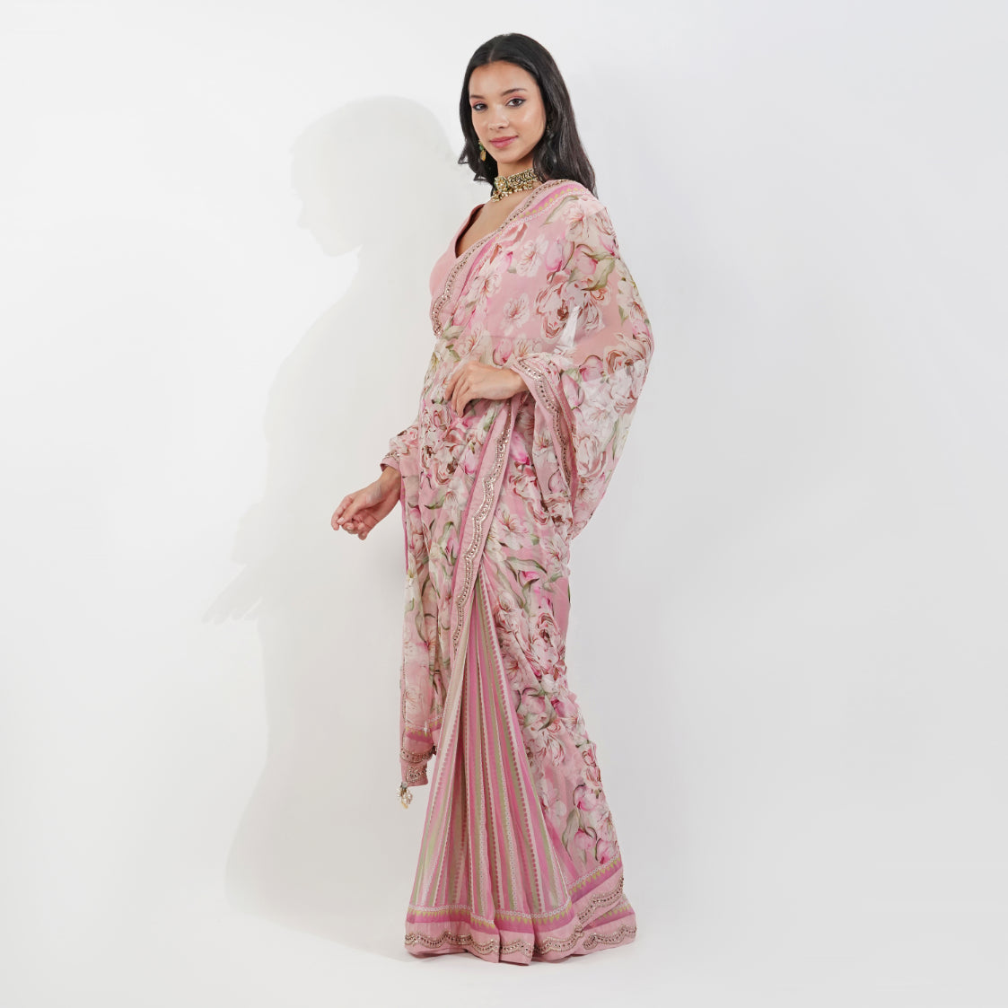 vintage Floral Chiffon saree