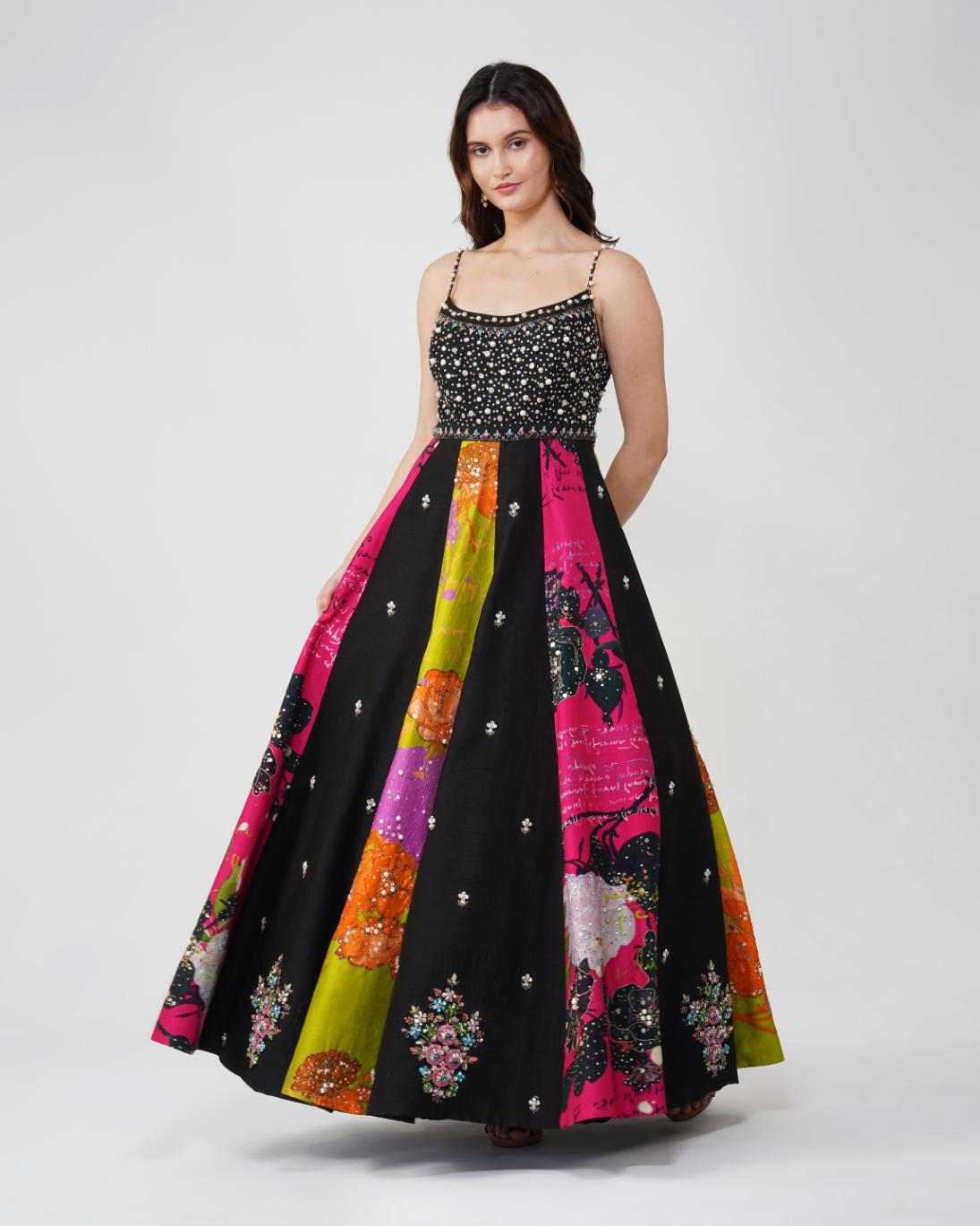 Flower and Crystal Anarkali Set