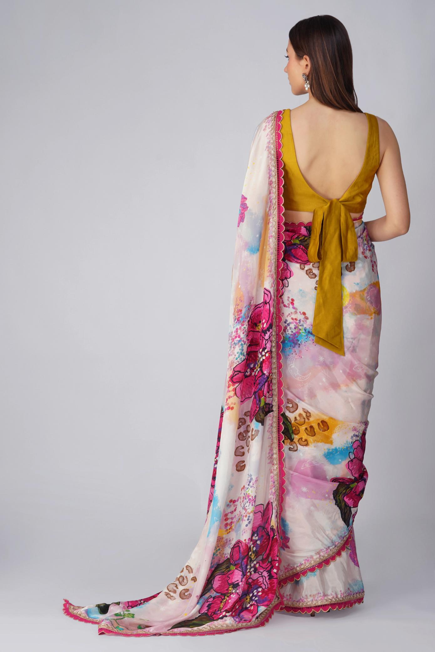 BIG FLOWER PRINTED SAREE SET