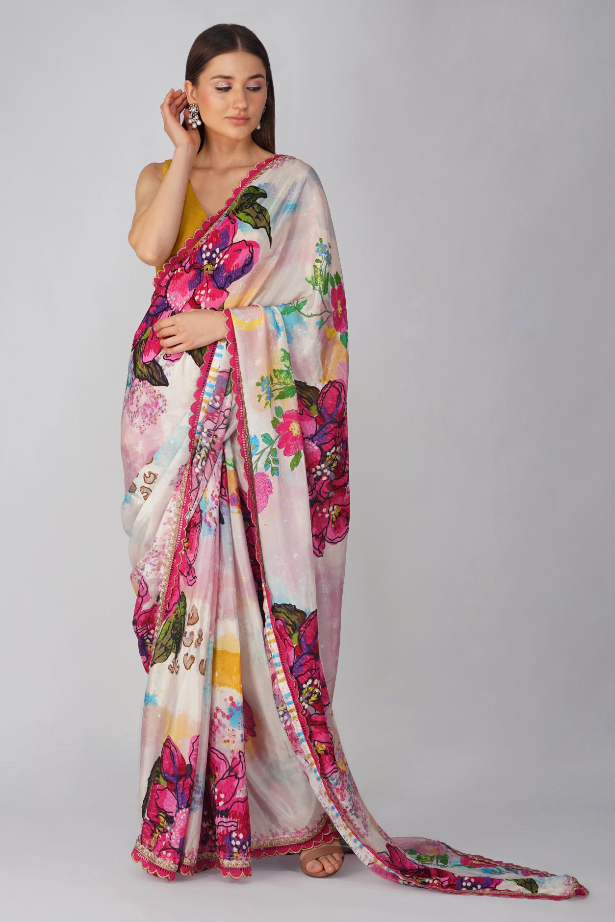 BIG FLOWER PRINTED SAREE SET