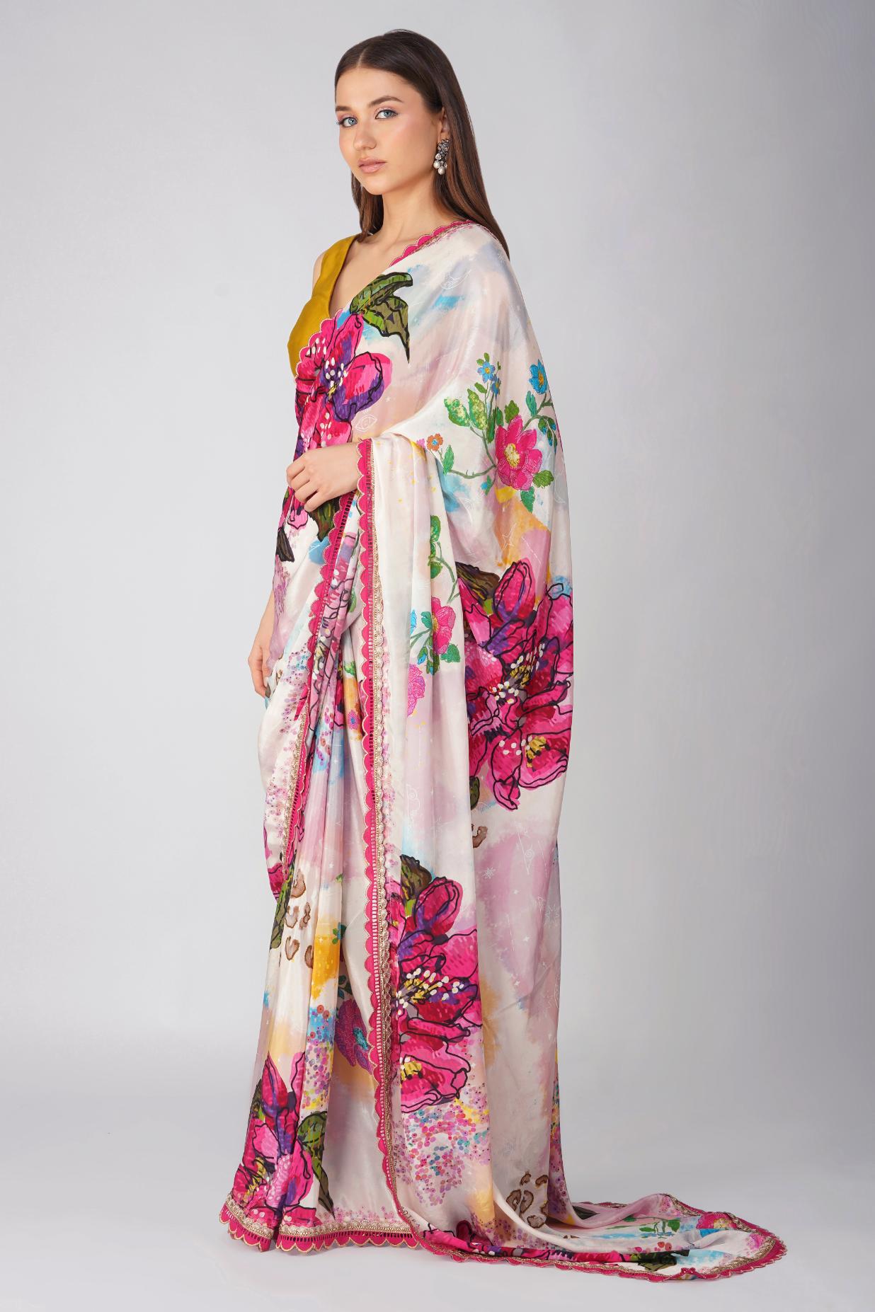 BIG FLOWER PRINTED SAREE SET