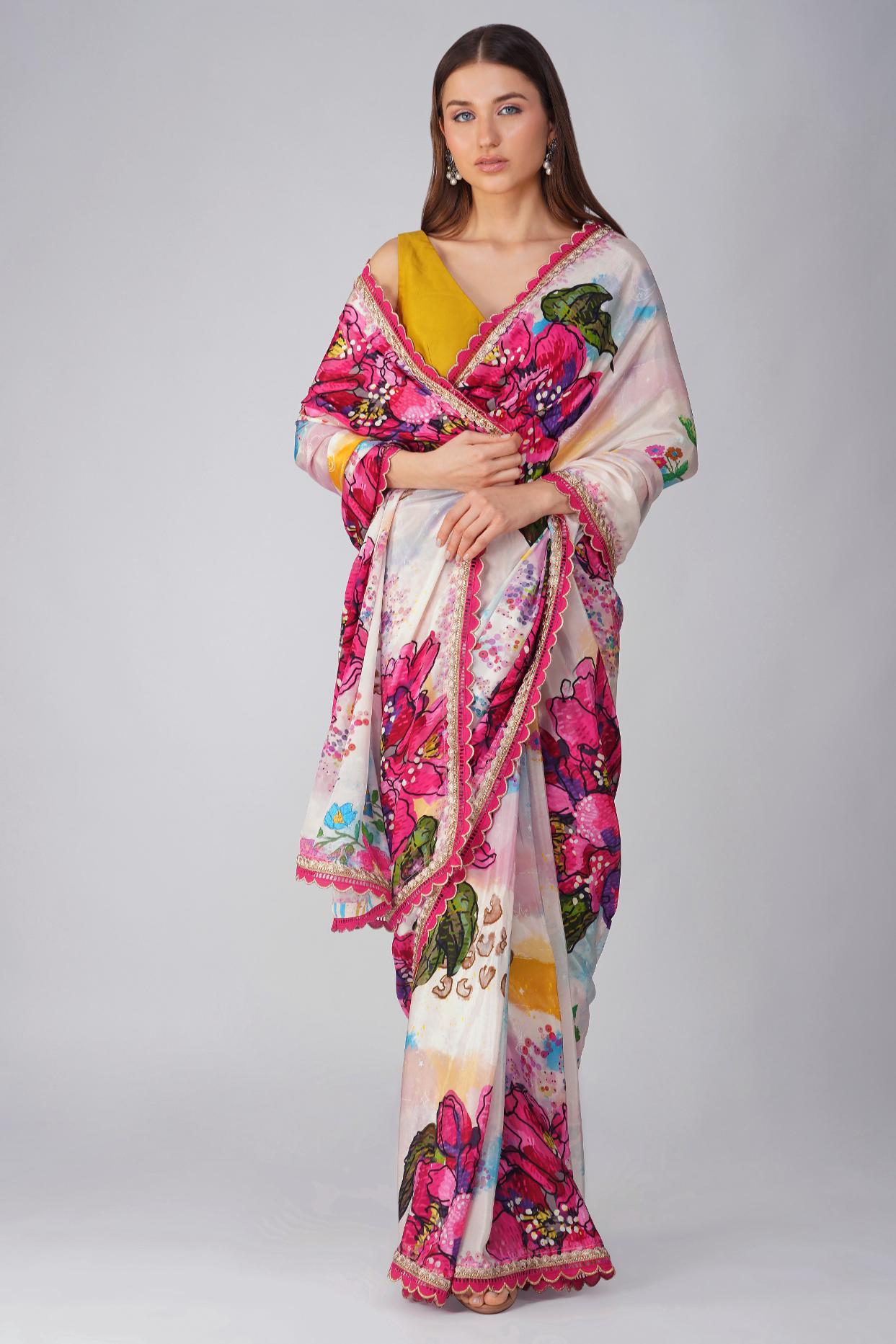 BIG FLOWER PRINTED SAREE SET
