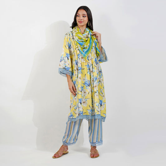 Flirty Pleats Floral Tunic Set