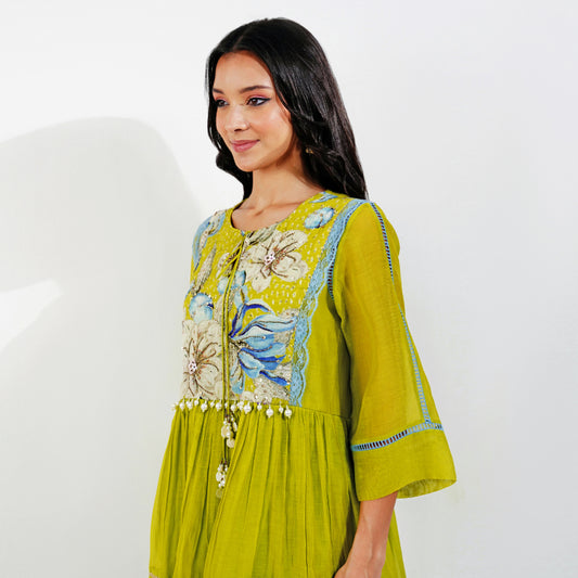 Floral Yoke Tiered Dress