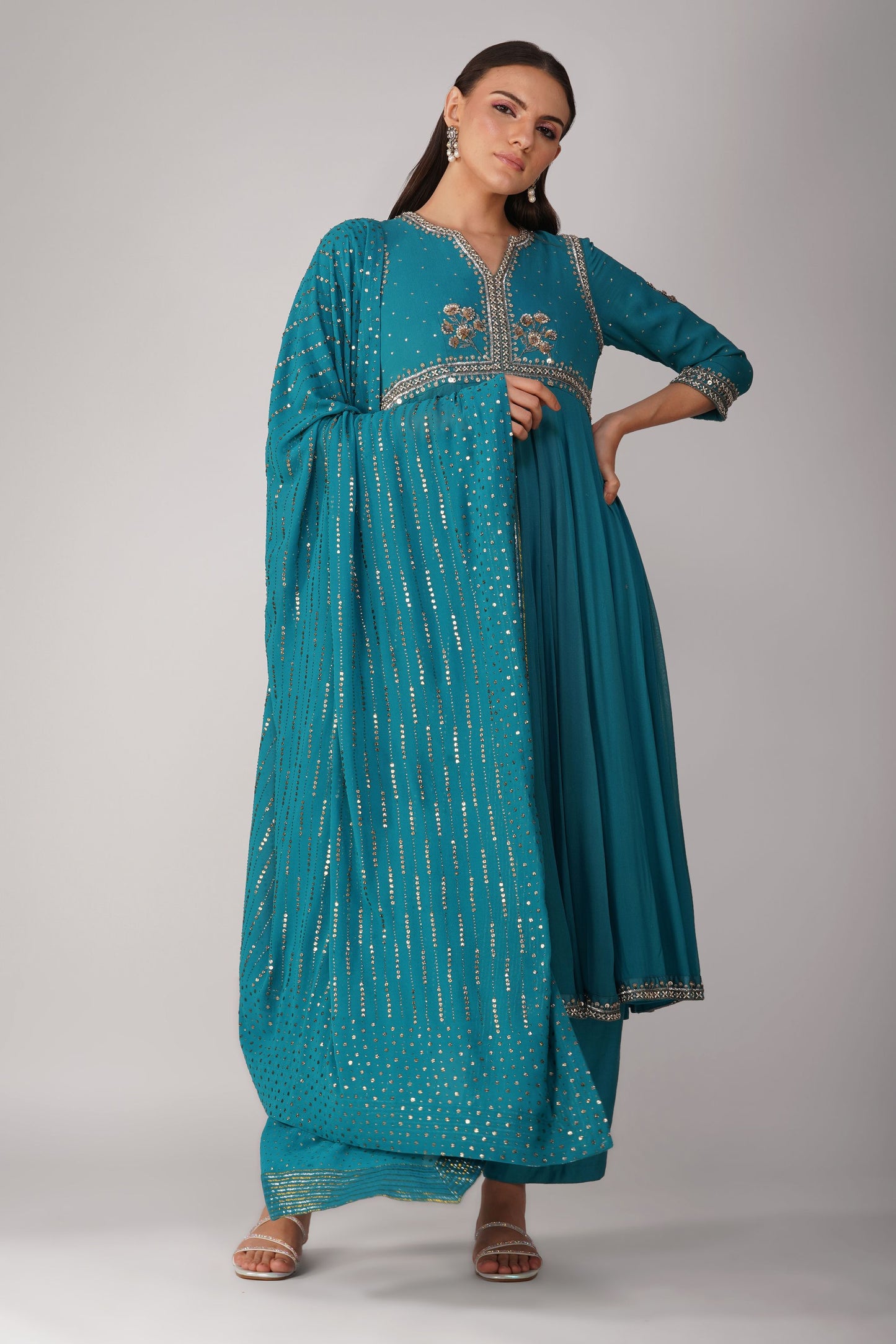 Starry Galaxy mukaish anarkali set