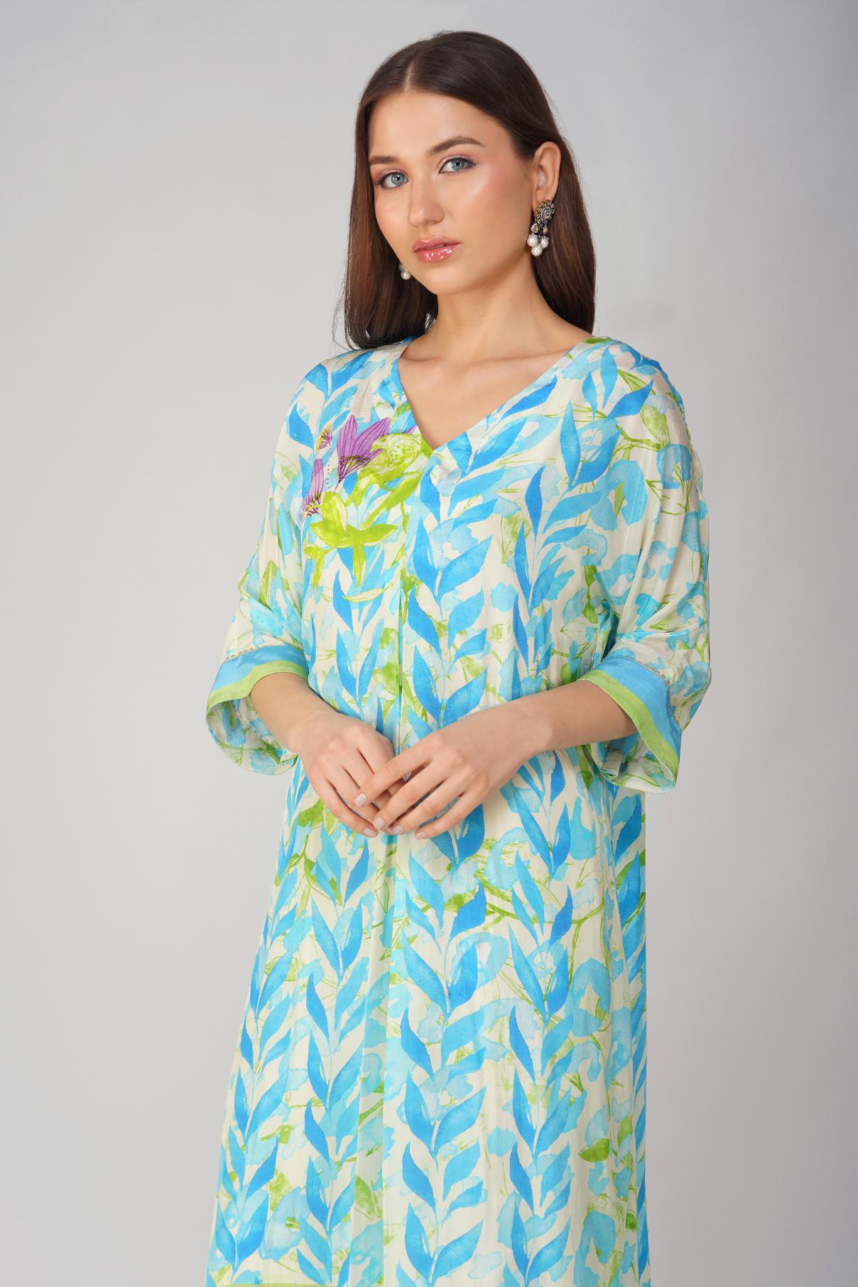 BLUE LEAF PRINTED KURTA SET