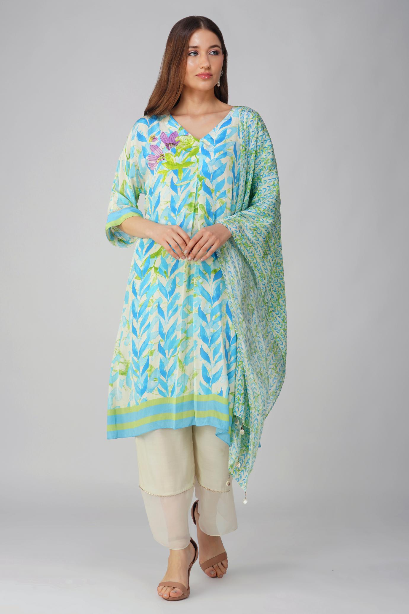 BLUE LEAF PRINTED KURTA SET