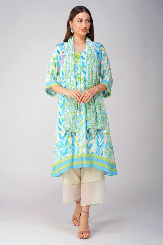 BLUE LEAF PRINTED KURTA SET