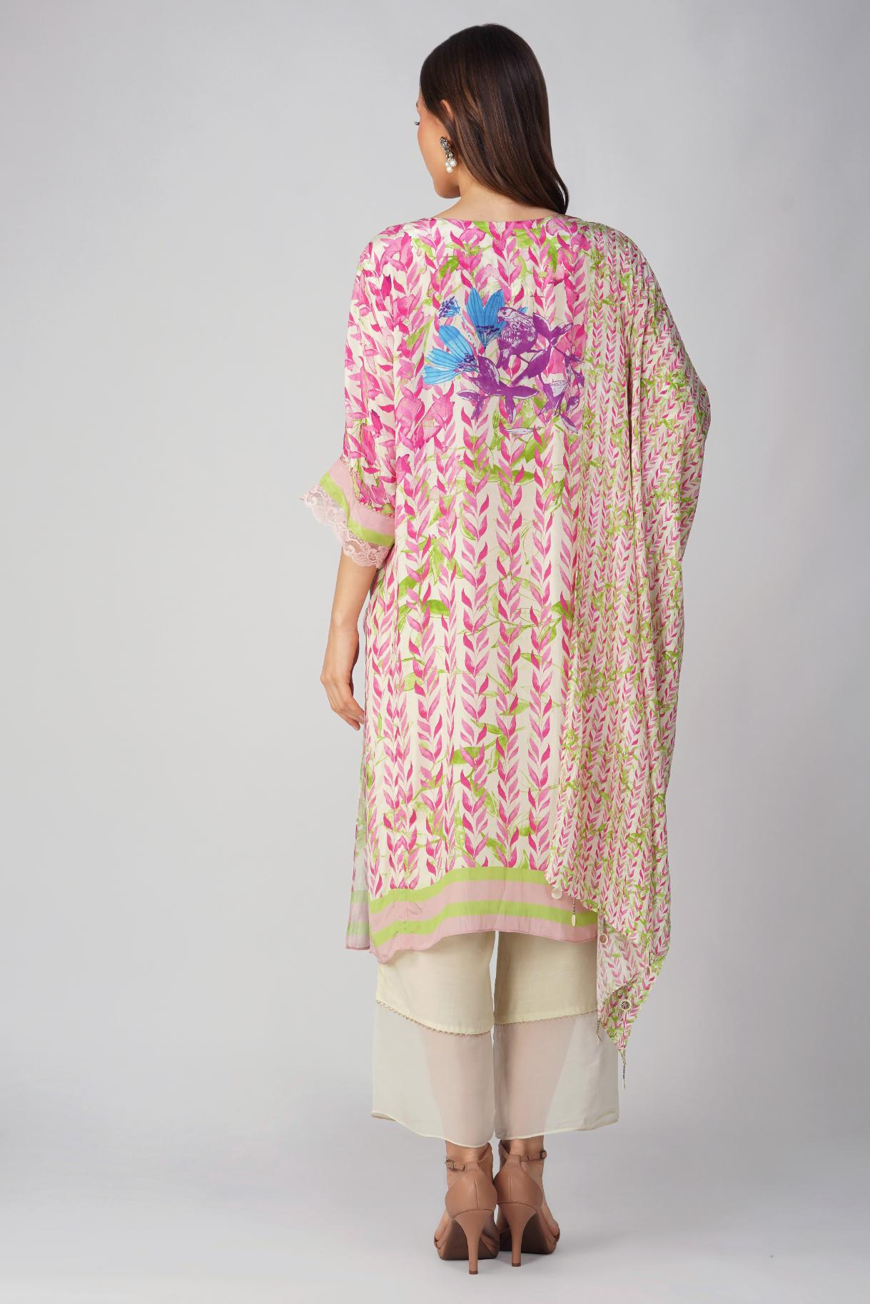 PINK LEAF PRINTED KURTA SET
