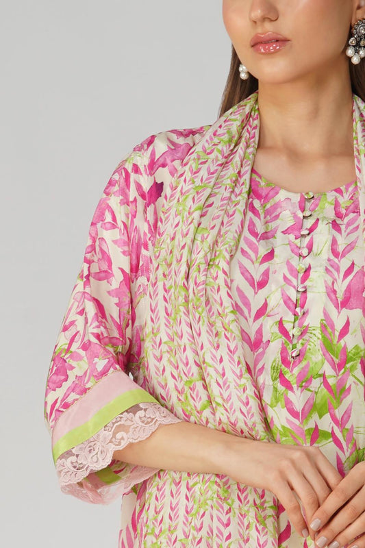 PINK LEAF PRINTED KURTA SET
