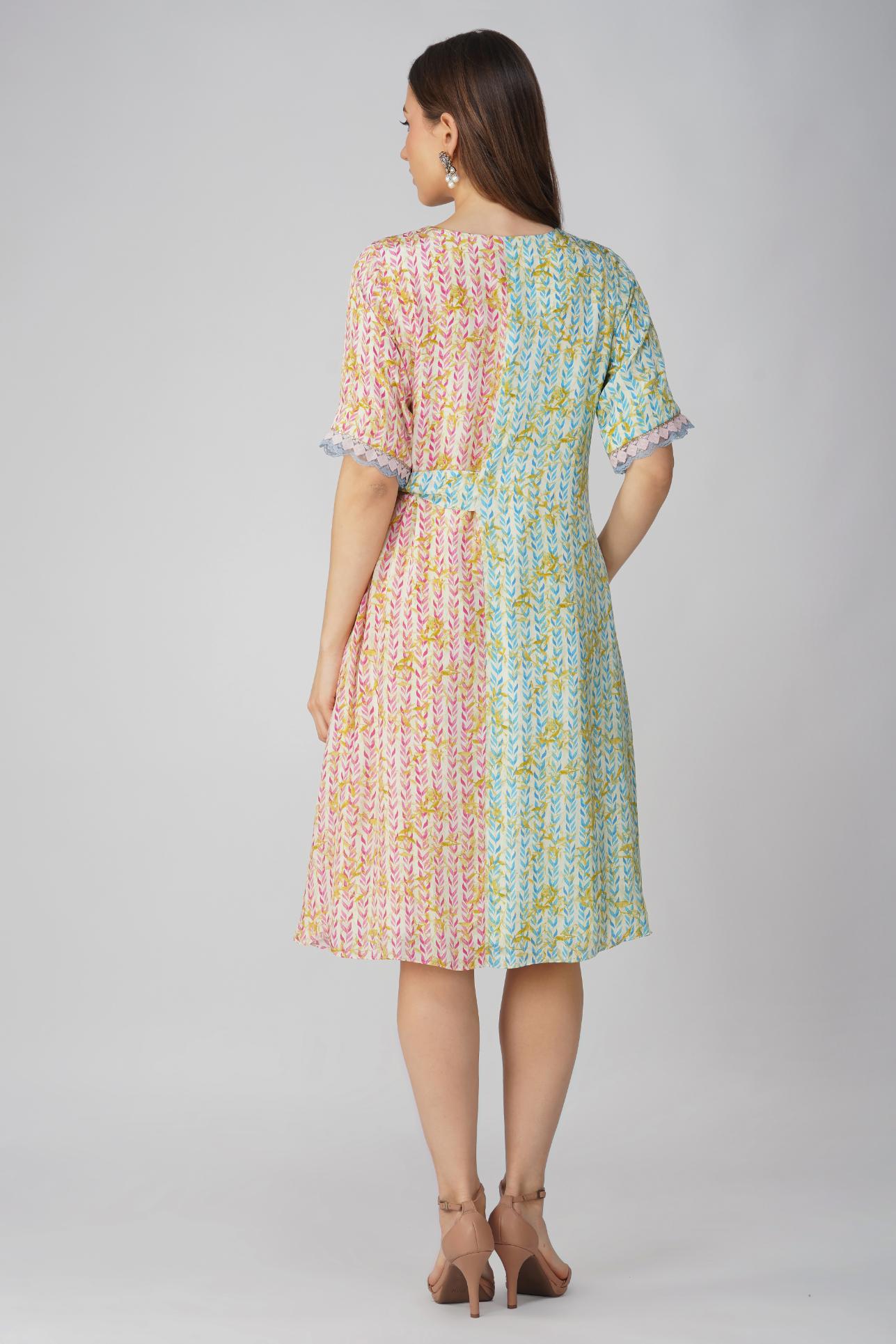 LEAF PRINTED ASYMMETRICAL DRESS