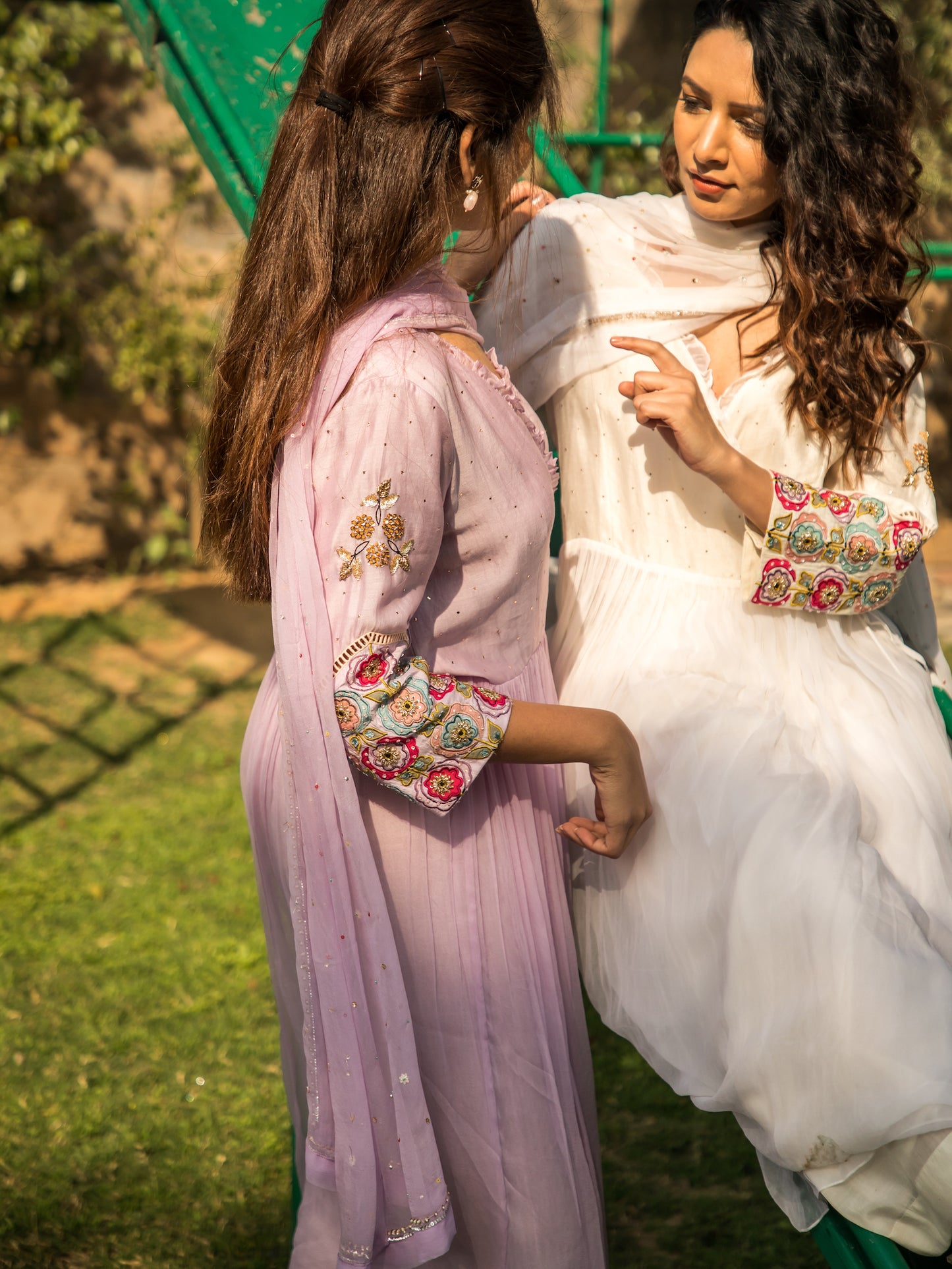 Lavender Applique Sleeves Angrakha Set