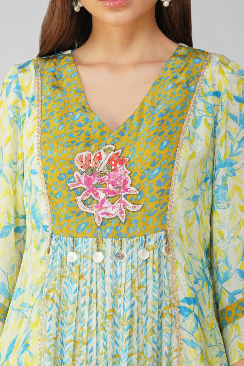 LEAF PRINT PANELLED TUNIC SET