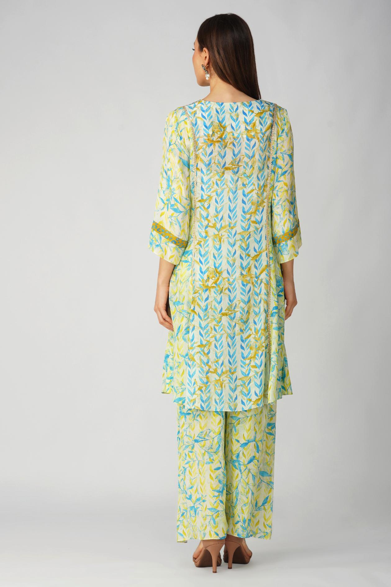LEAF PRINT PANELLED TUNIC SET