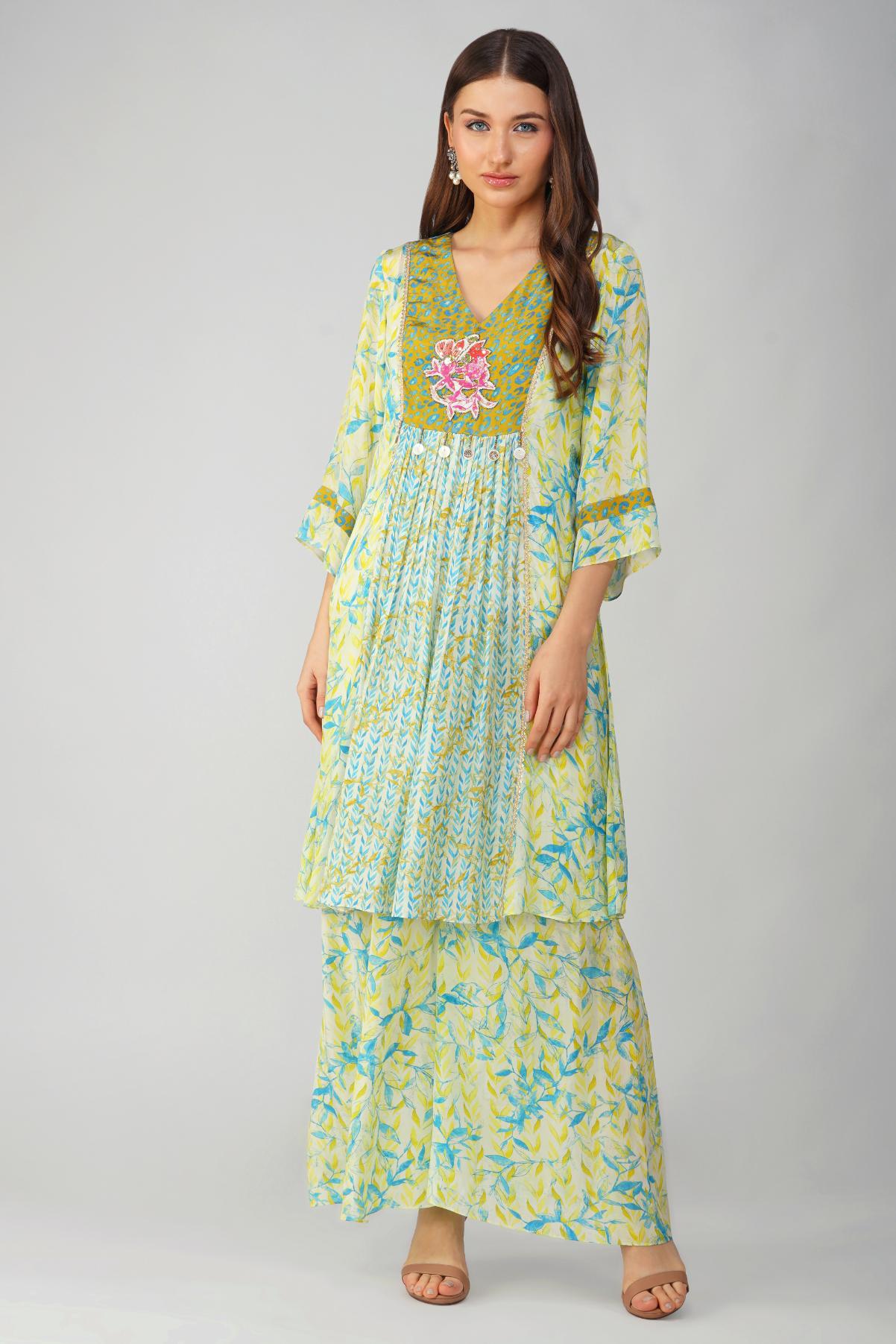 LEAF PRINT PANELLED TUNIC SET