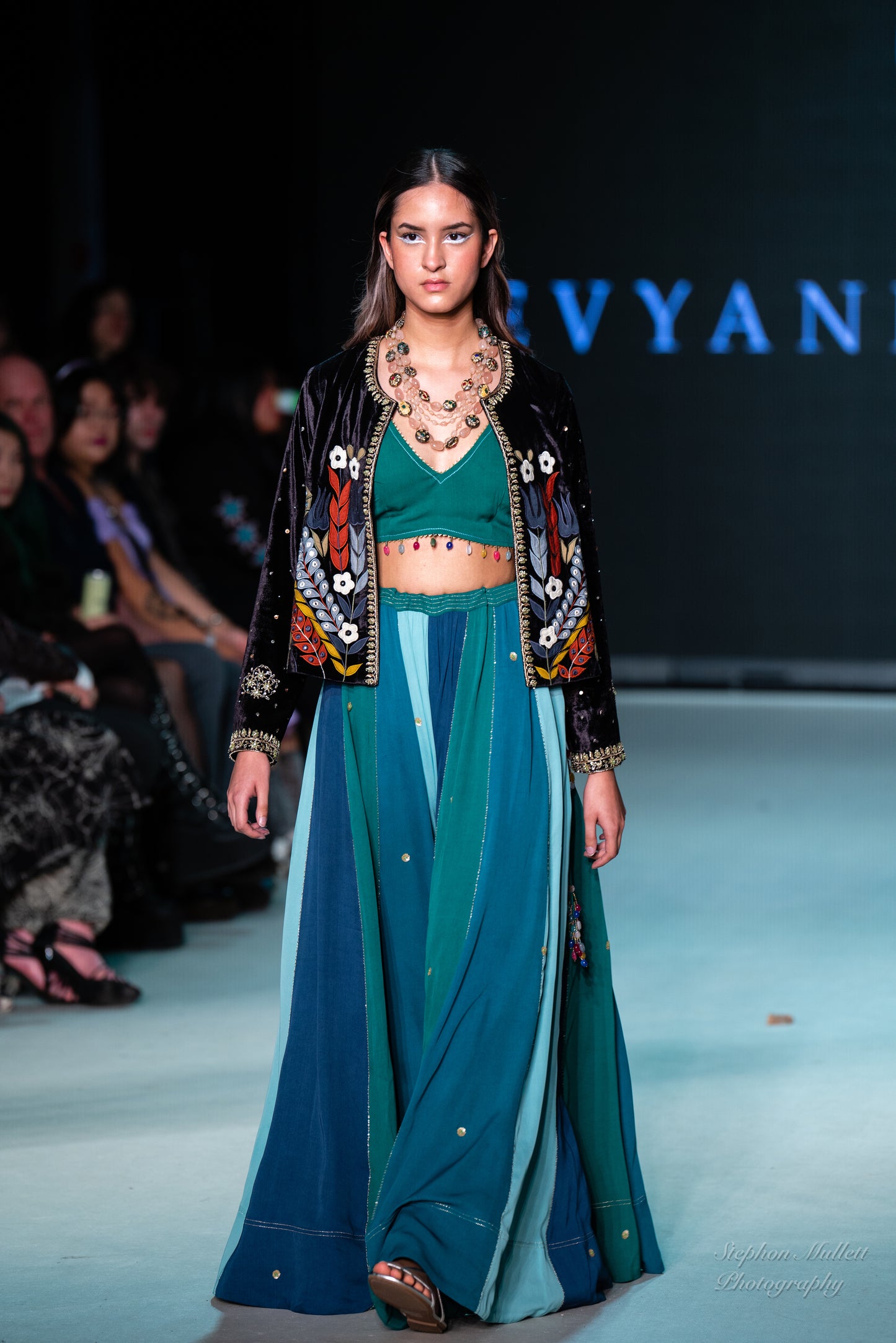 MULTI-COLOUR SHARARA SET WITH SHORT APPLIQUE JACKET