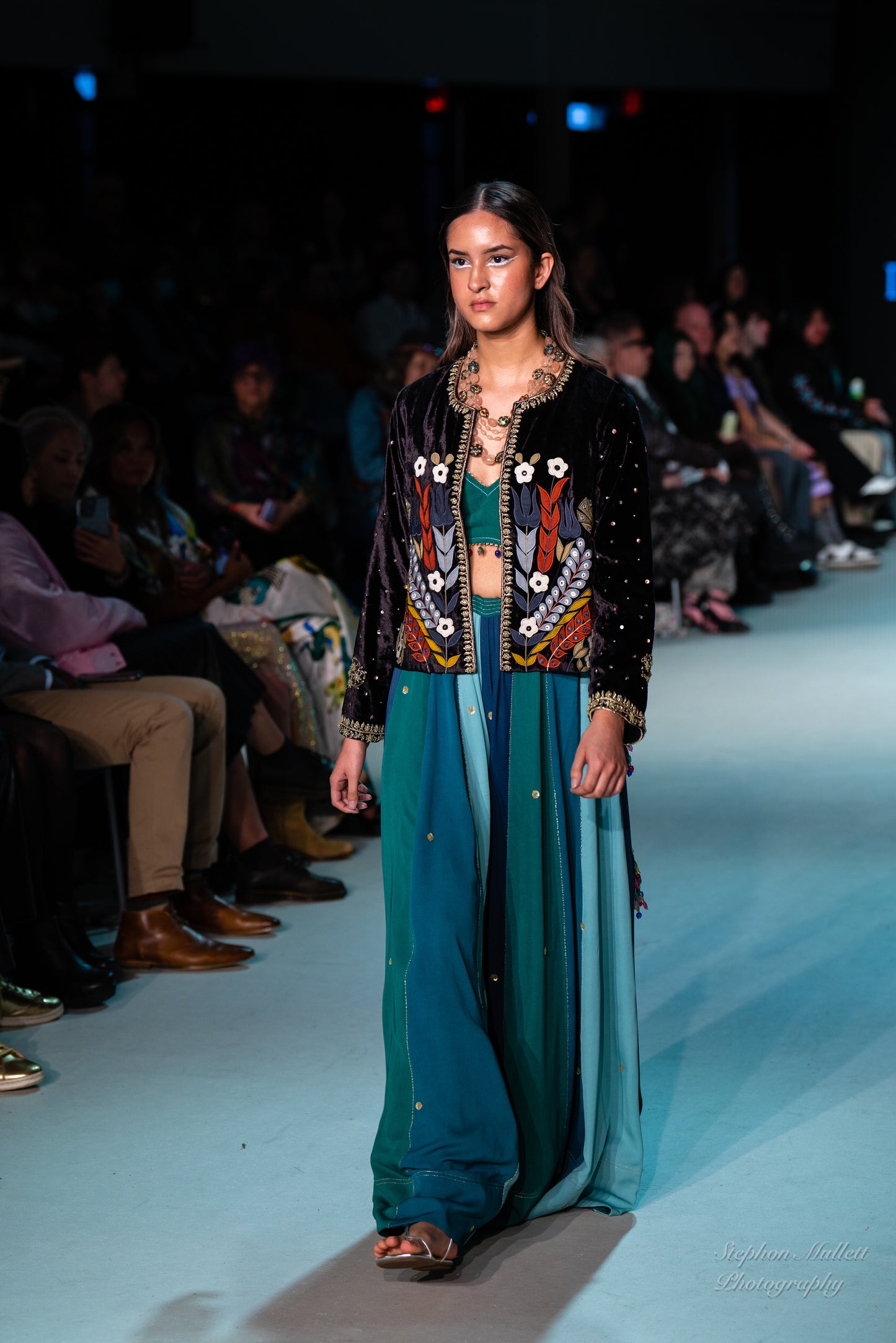 MULTI-COLOUR SHARARA SET WITH SHORT APPLIQUE JACKET