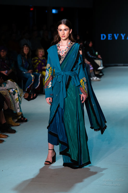 COLOUR BLOCKED SAREE WITH ZARDOZI BORDER