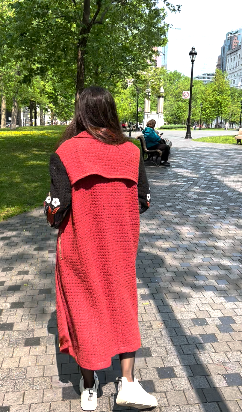 APPLIQUE SLEEVES TEXTURED LONG JACKET