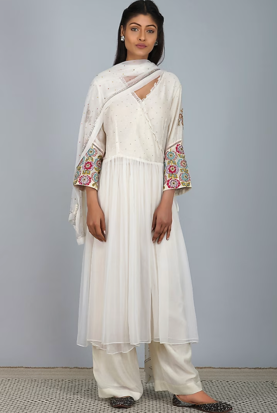Ivory Applique Sleeves Angrakha Set