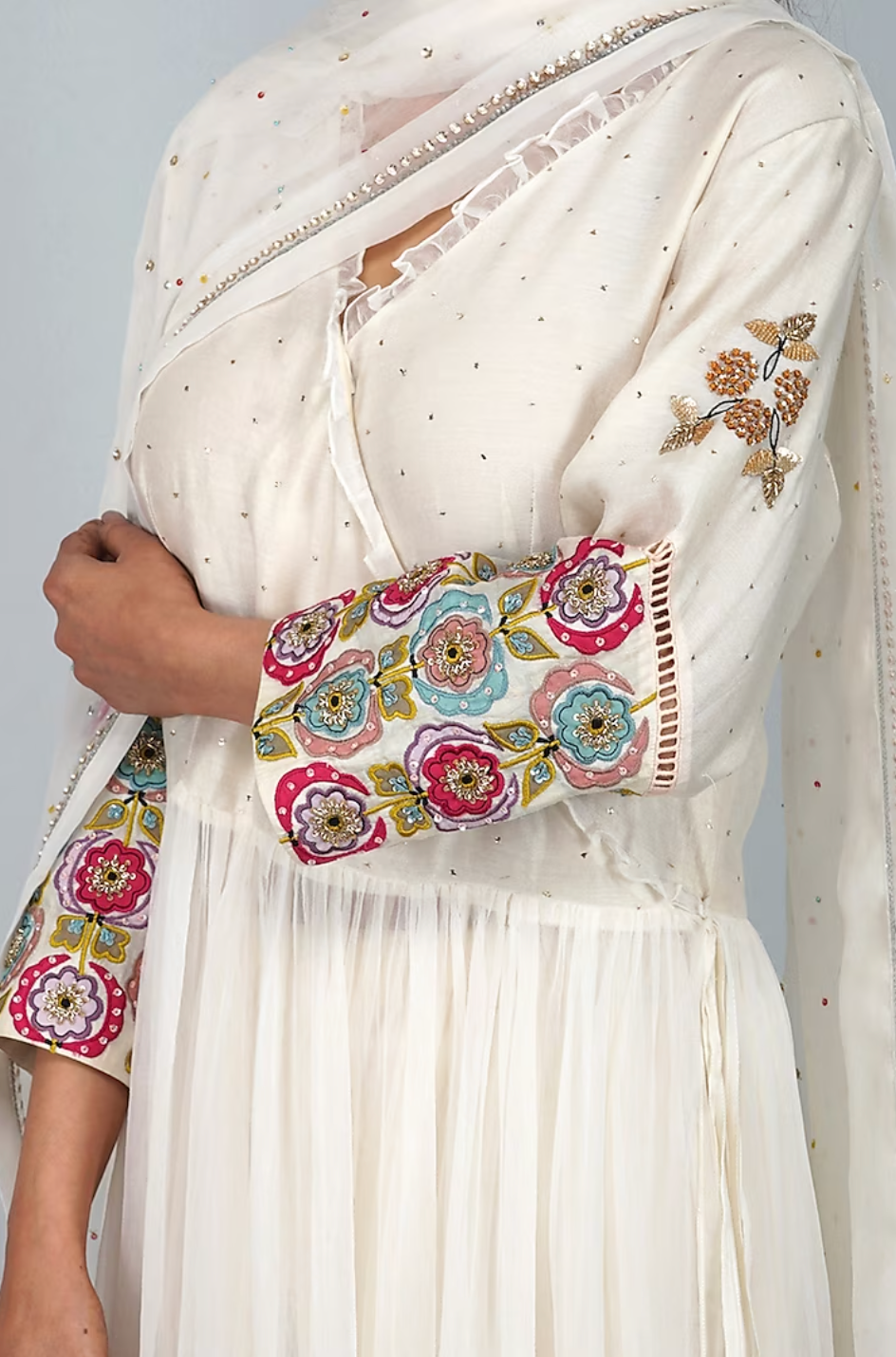 Ivory Applique Sleeves Angrakha Set