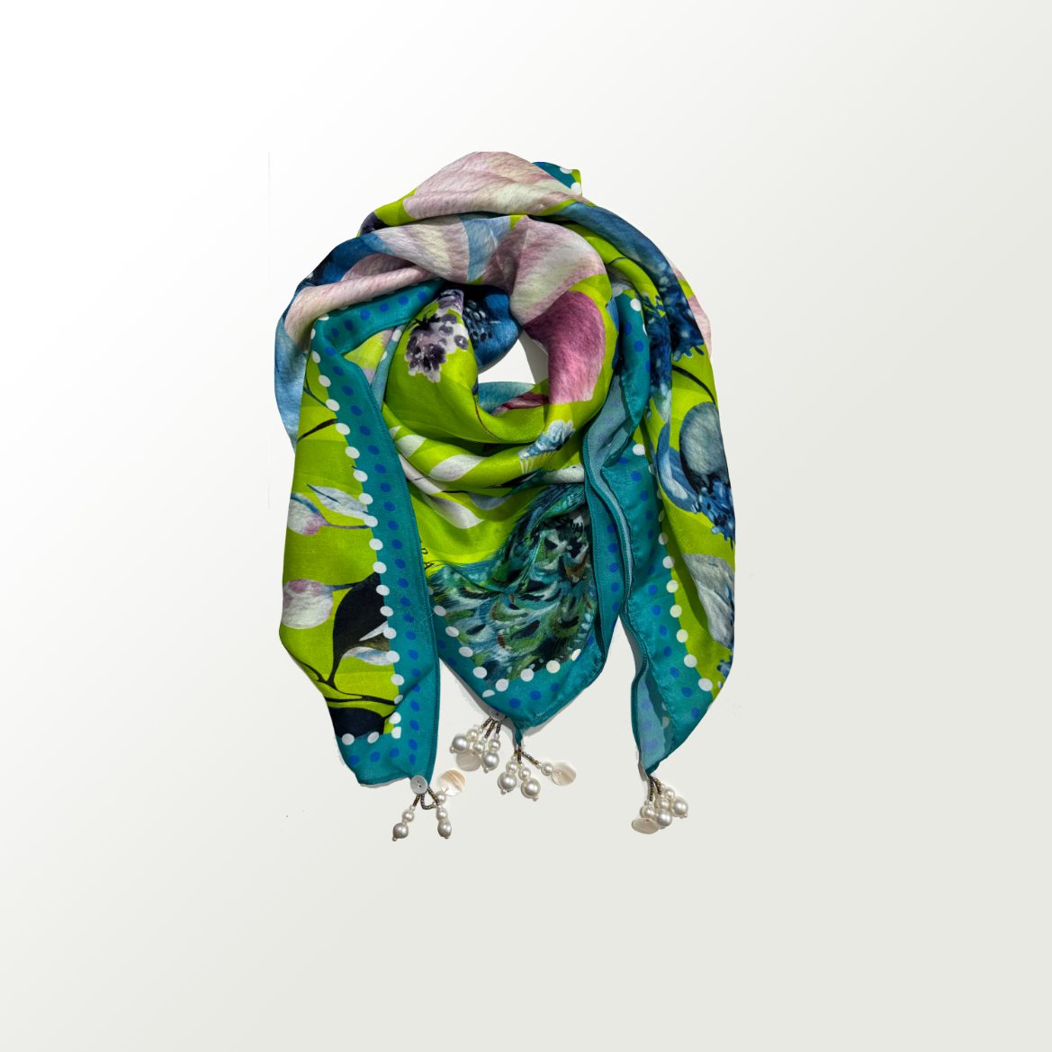 Peacock Floral Satin Scarf