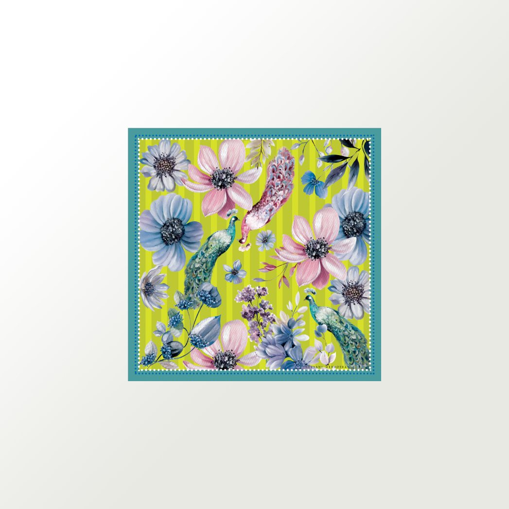 Peacock Floral Satin Scarf