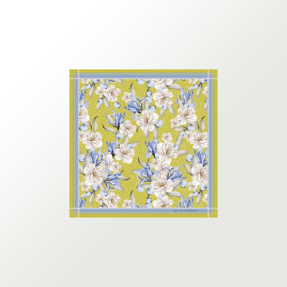 Green Vinatge Floral Satin Scarf