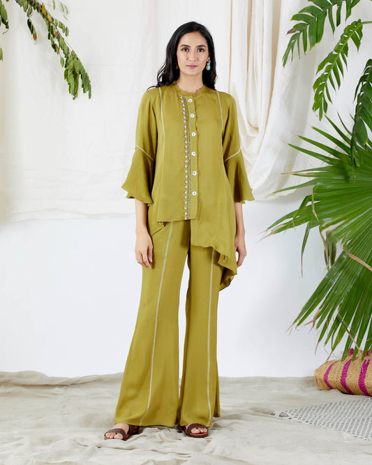 PEARL LEAF ASYMMETRICAL SHIRT SET